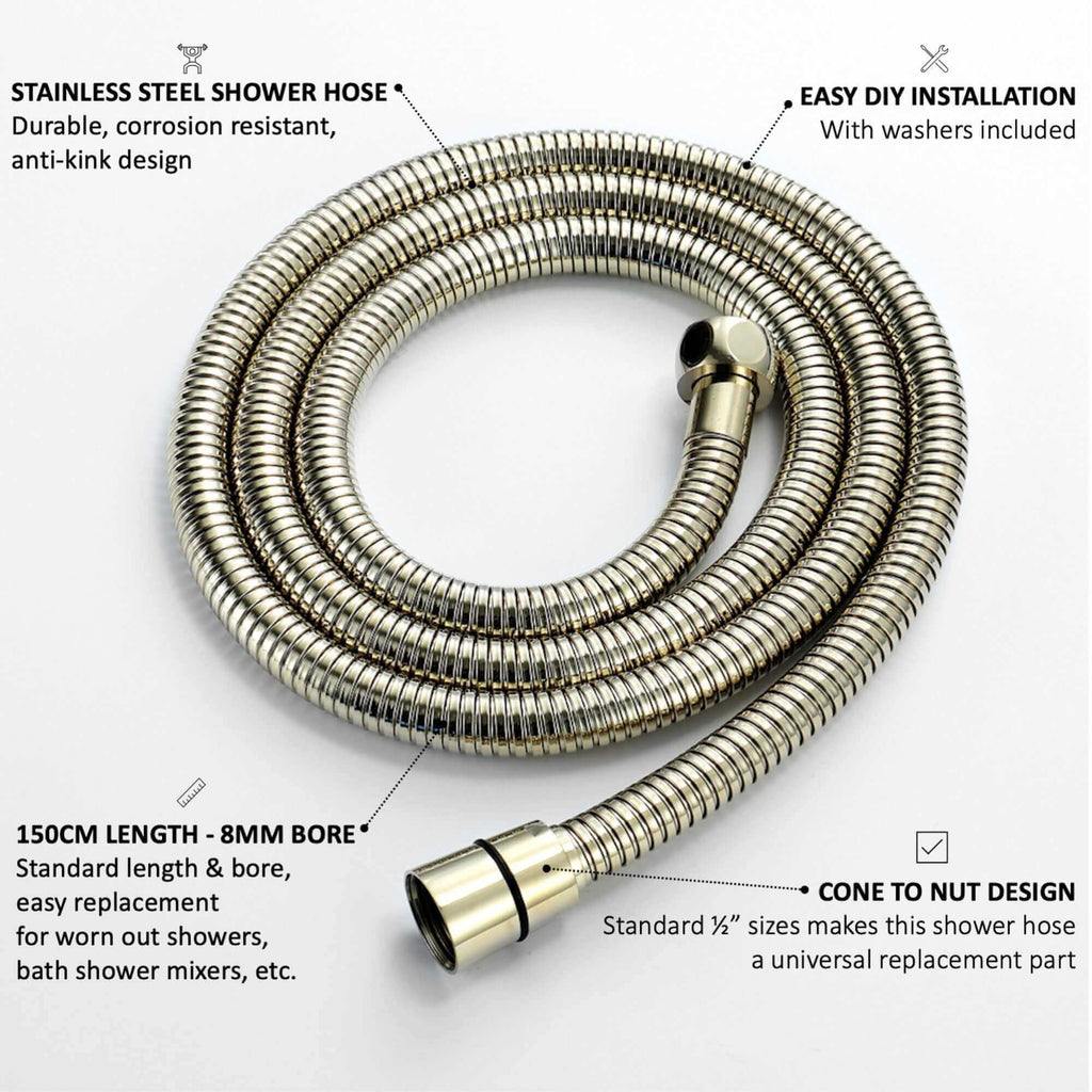 Flex shower hose stainless steel 1.5m standard bore - gold