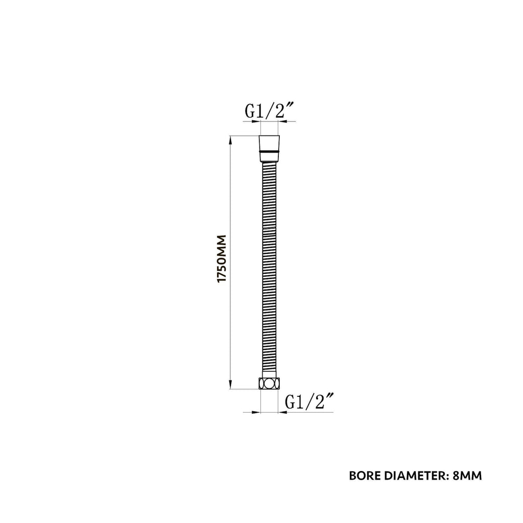 Flex shower hose stainless steel 1.75m standard bore - chrome