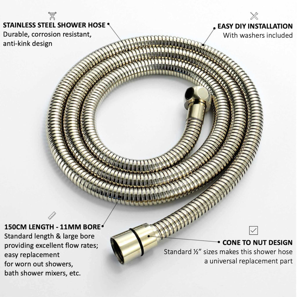 Flex shower hose stainless steel 1.5m large bore - gold