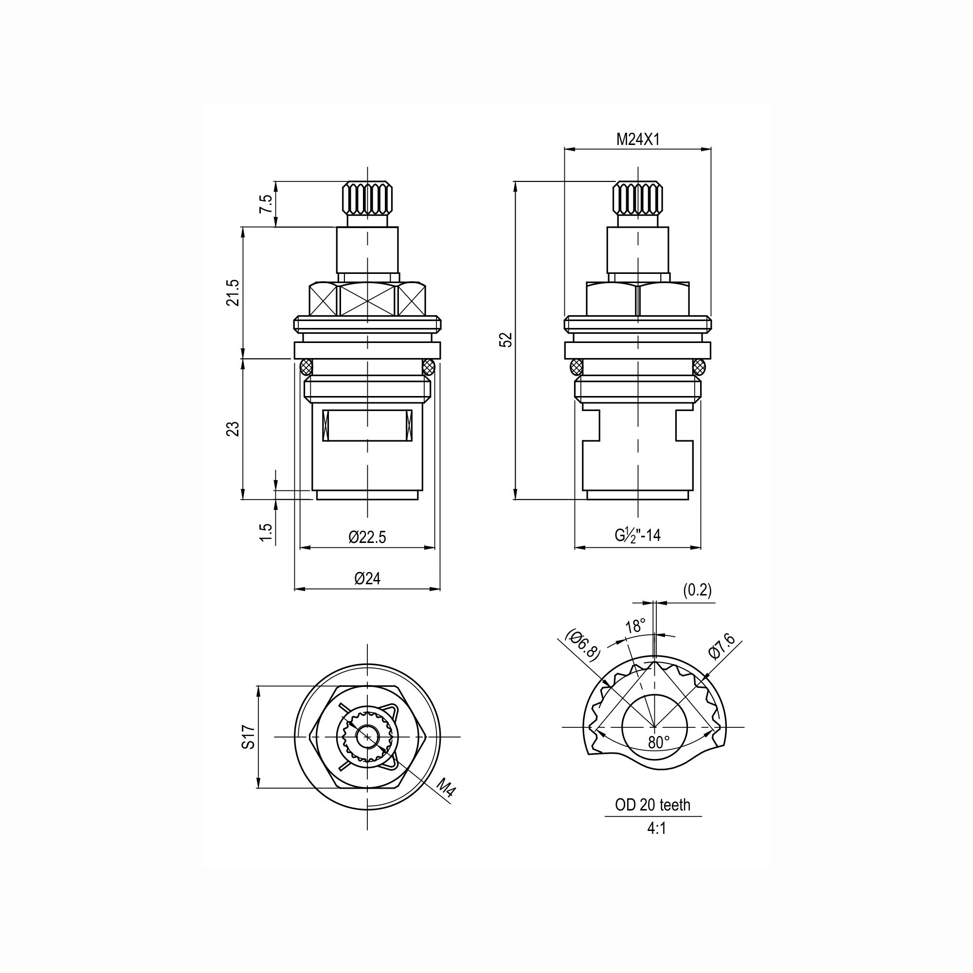 Ceramic disc brass valve 1/2", quarter turn - Dorchester, Alpha - HOT