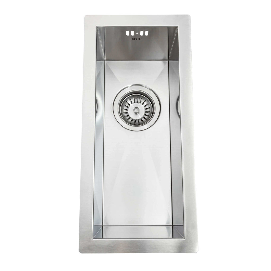 Zero 210mm x 450mm 0.5 bowl undermount or topmount kitchen sink with overflow - brushed stainless steel