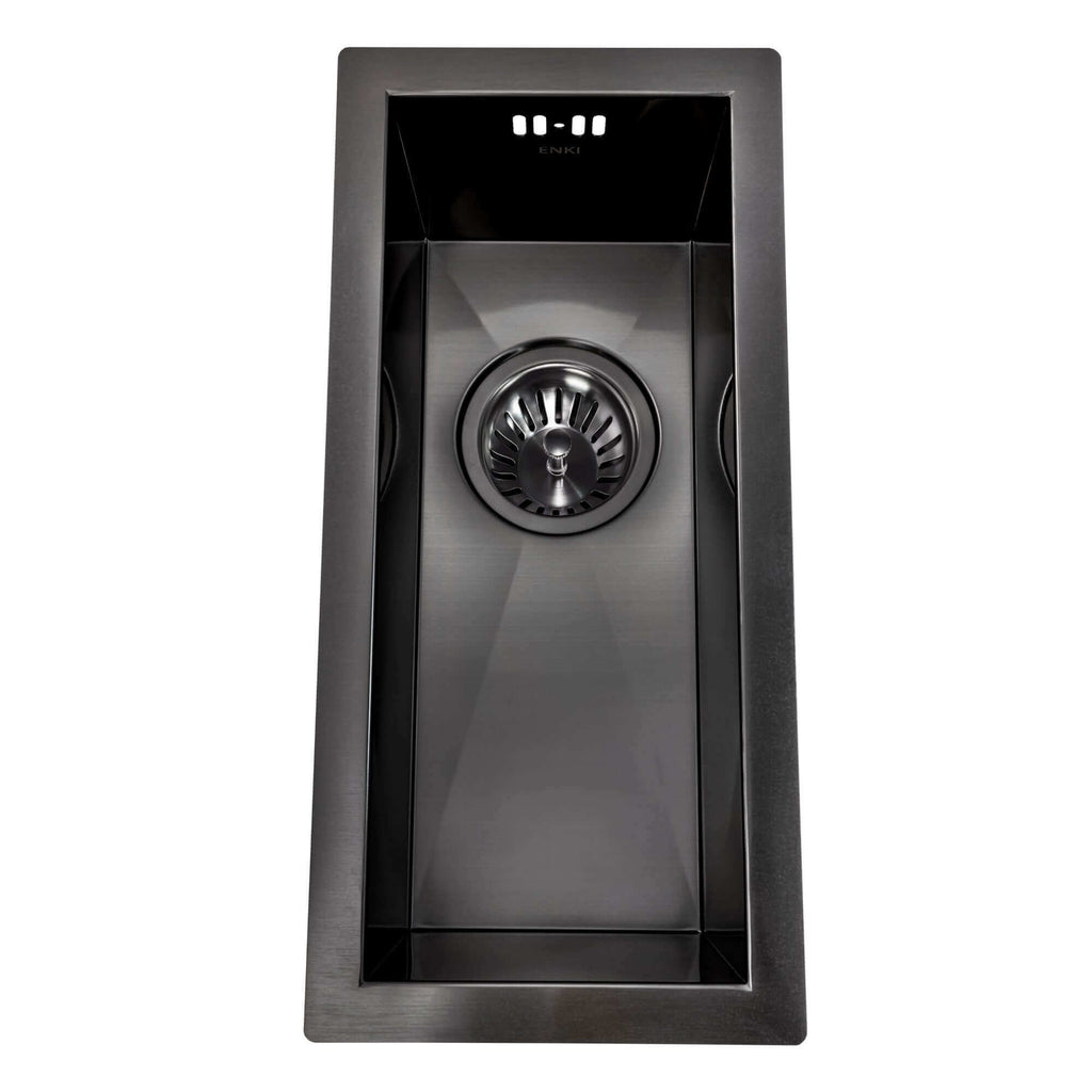 Zero 210mm x 450mm 0.5 bowl undermount or topmount kitchen sink with overflow - gunmetal grey stainless steel