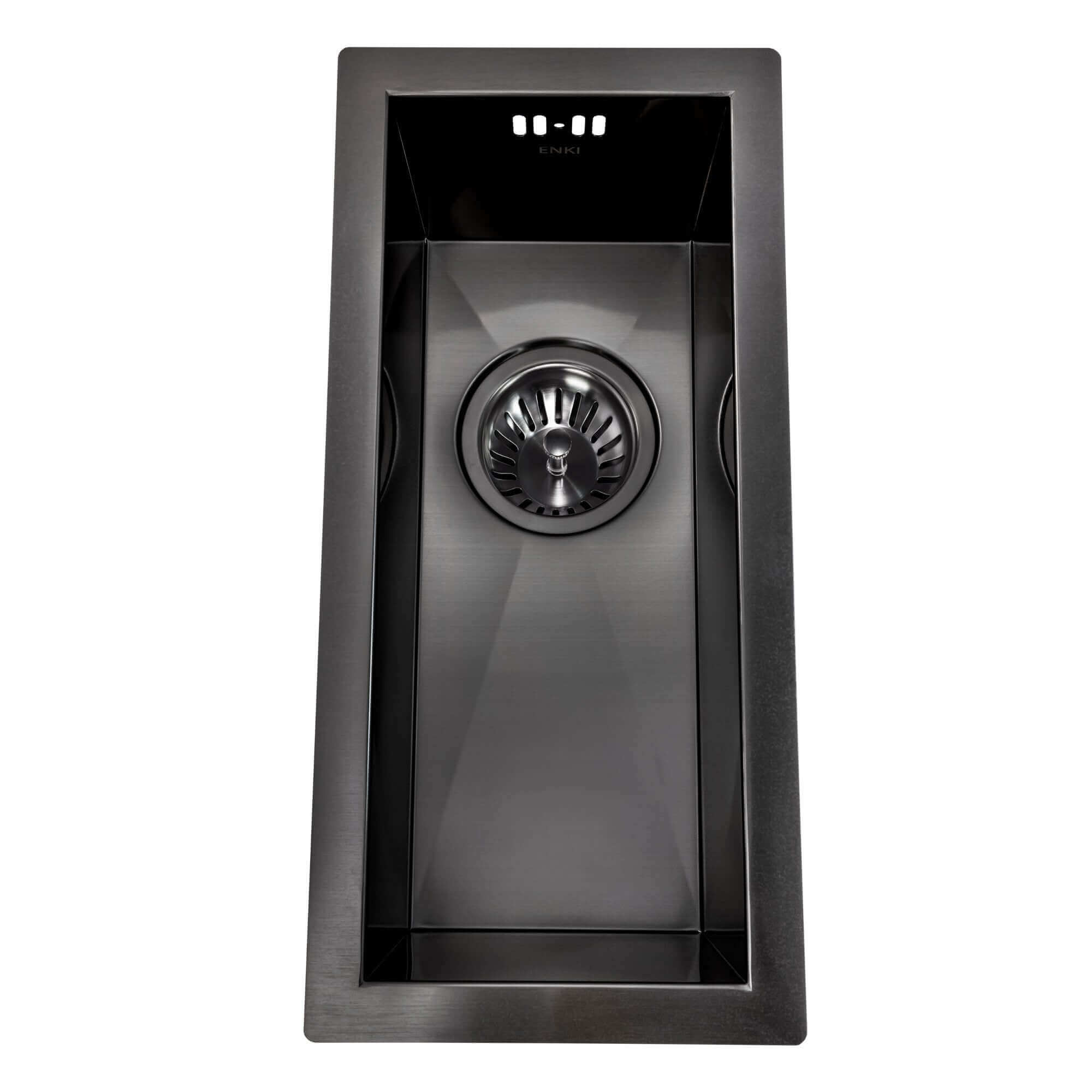 Zero 210mm x 450mm 0.5 bowl undermount or topmount kitchen sink with overflow - gunmetal grey stainless steel