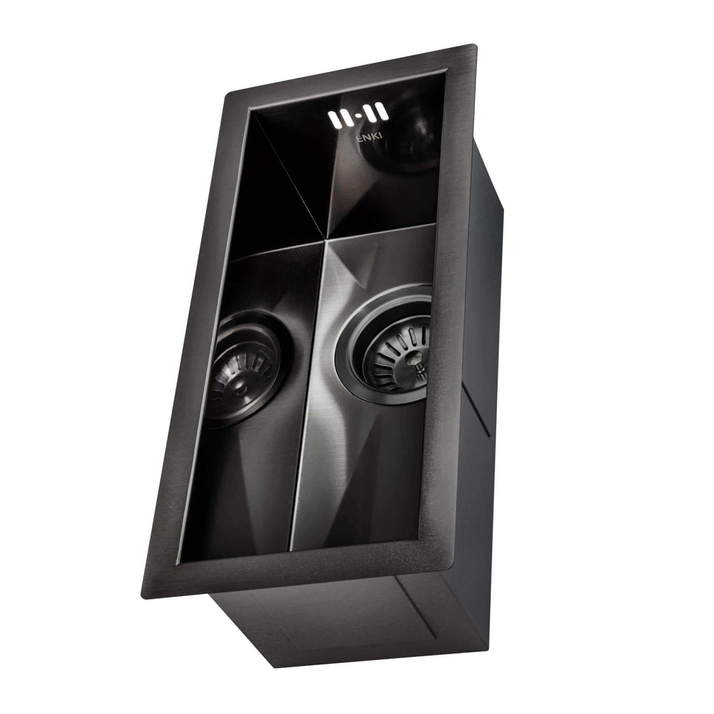 Zero 210mm x 450mm 0.5 bowl undermount or topmount kitchen sink with overflow - gunmetal grey stainless steel