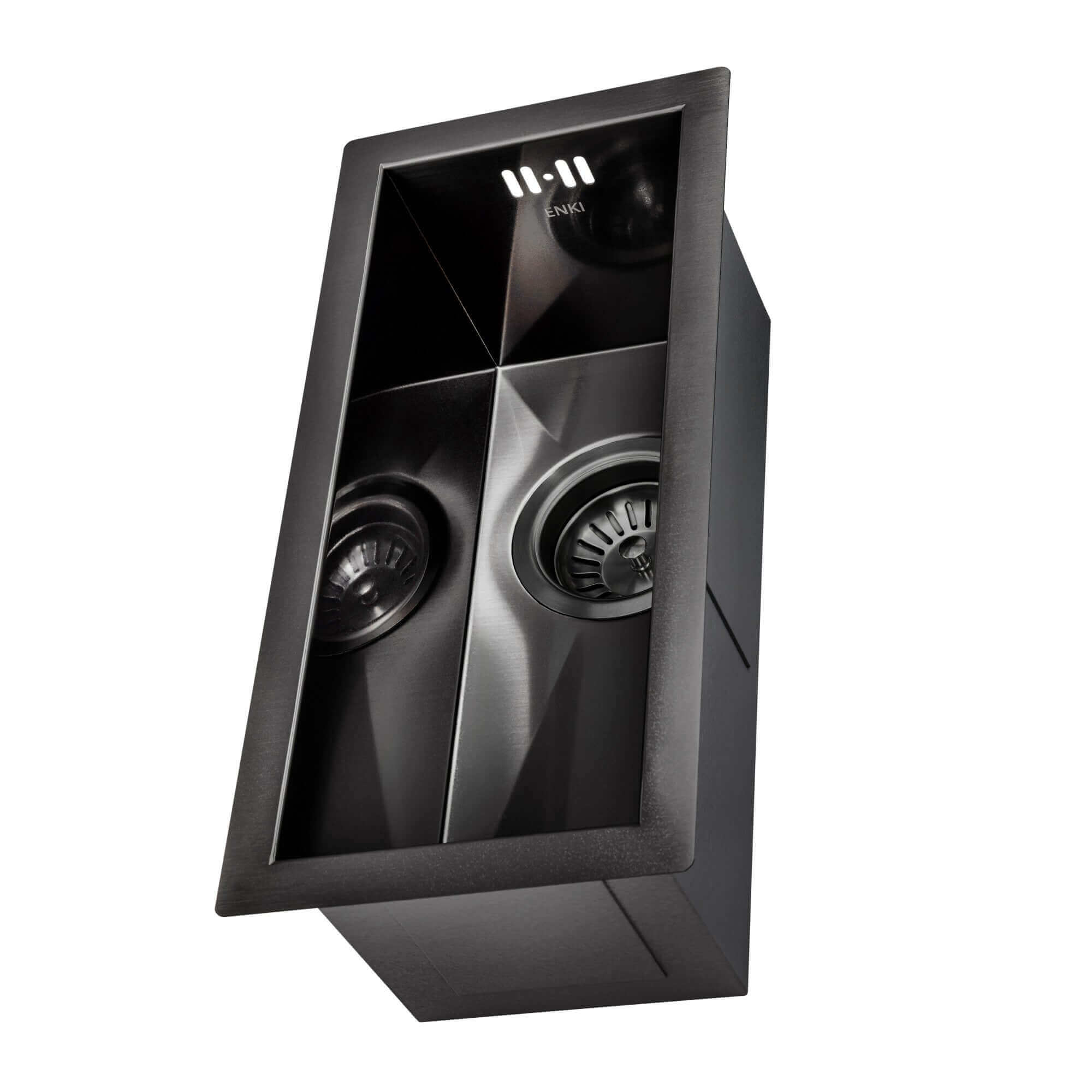 Zero 210mm x 450mm 0.5 bowl undermount or topmount kitchen sink with overflow - gunmetal grey stainless steel
