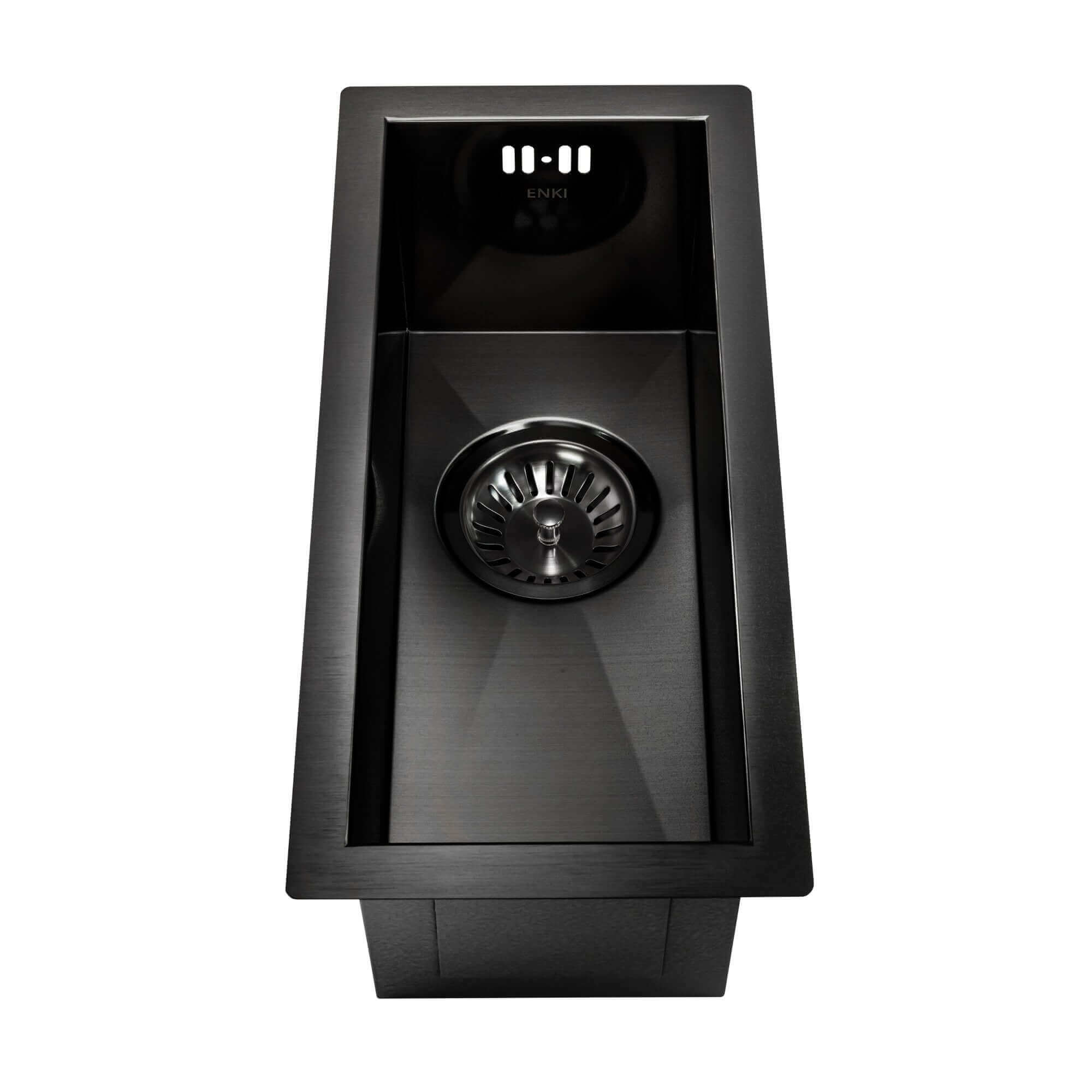 Zero 210mm x 450mm 0.5 bowl undermount or topmount kitchen sink with overflow - gunmetal grey stainless steel