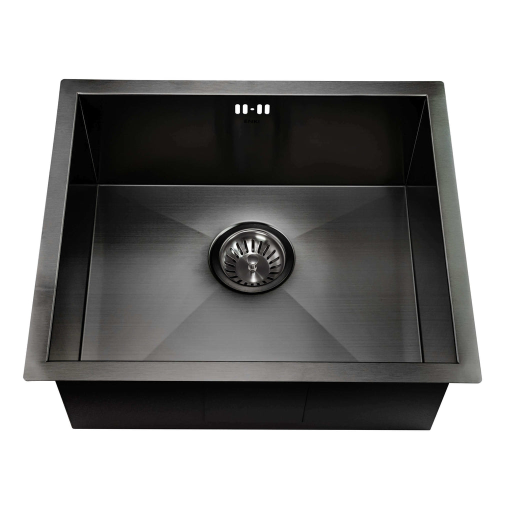 Axia 500mm x 430mm 1.0 bowl undermount or topmount kitchen sink with overflow - gunmetal grey stainless steel