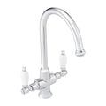 Dorchester Georgian dual flow kitchen sink tap with twin white levers - chrome