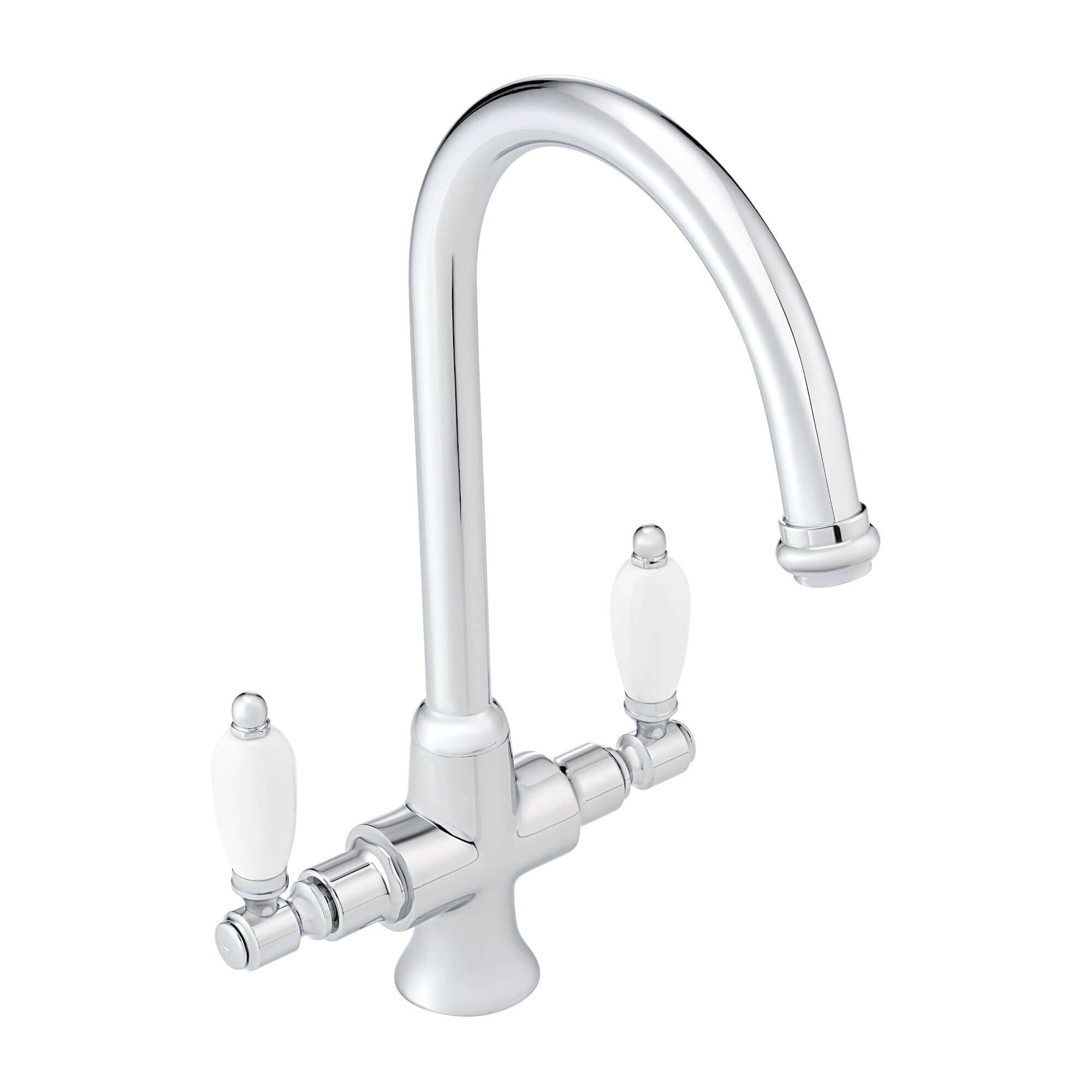Dorchester Georgian dual flow kitchen sink tap with twin white levers - chrome