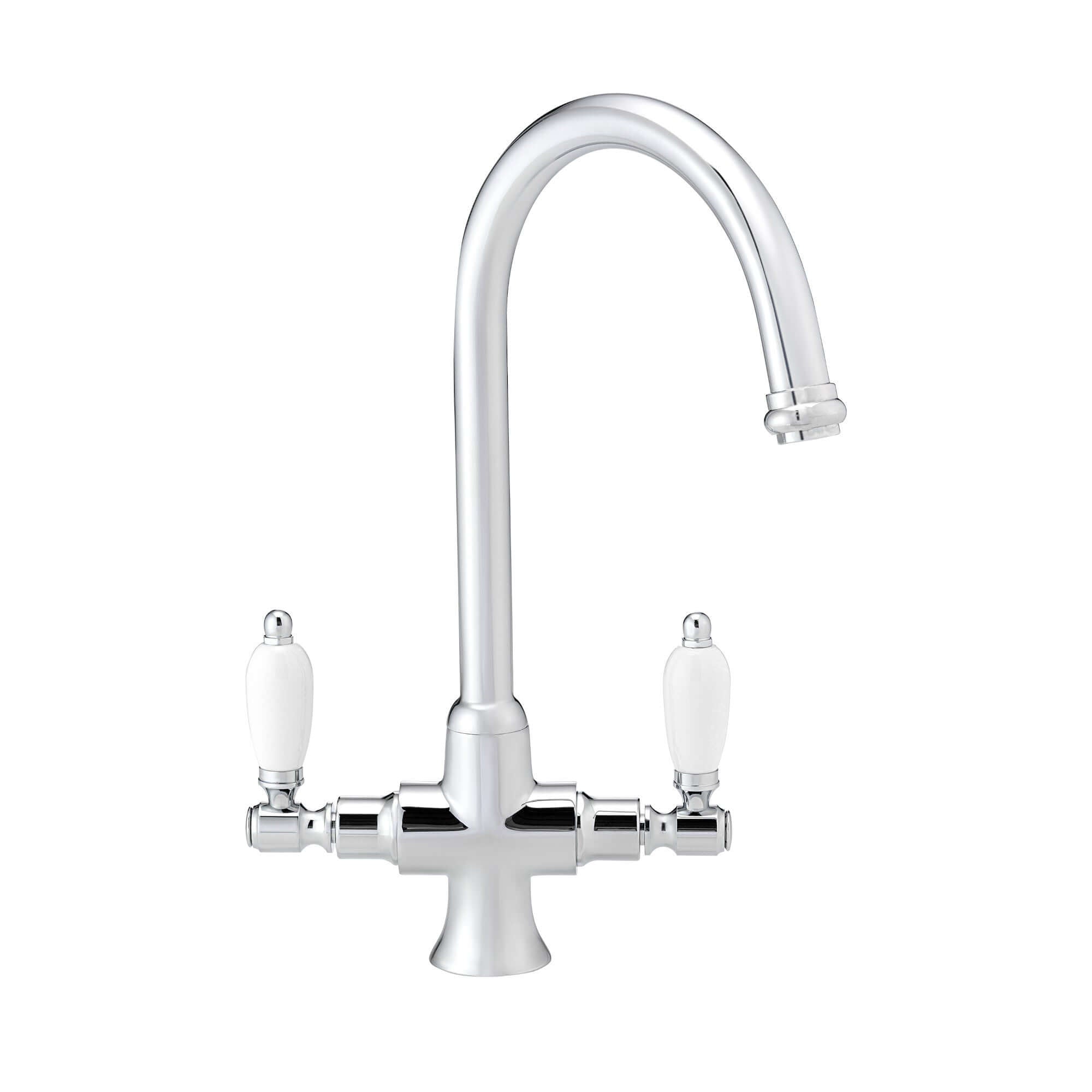 Dorchester Georgian dual flow kitchen sink tap with twin white levers - chrome