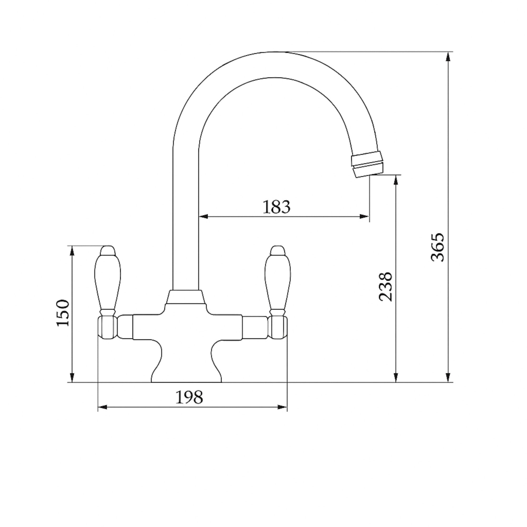 Dorchester Georgian dual flow kitchen sink tap with twin white levers - brushed nickel