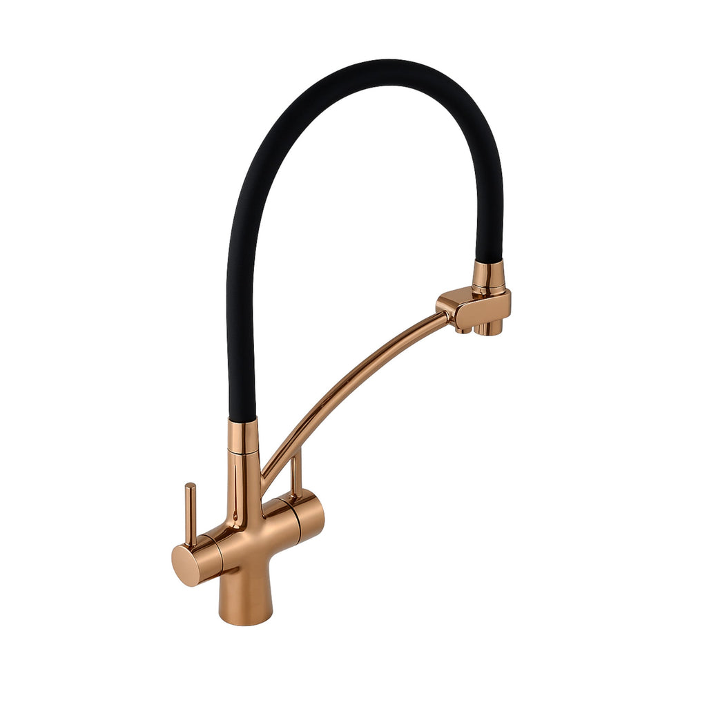 Geneva contemporary pull out 3 way kitchen sink filter mixer tap - rose gold