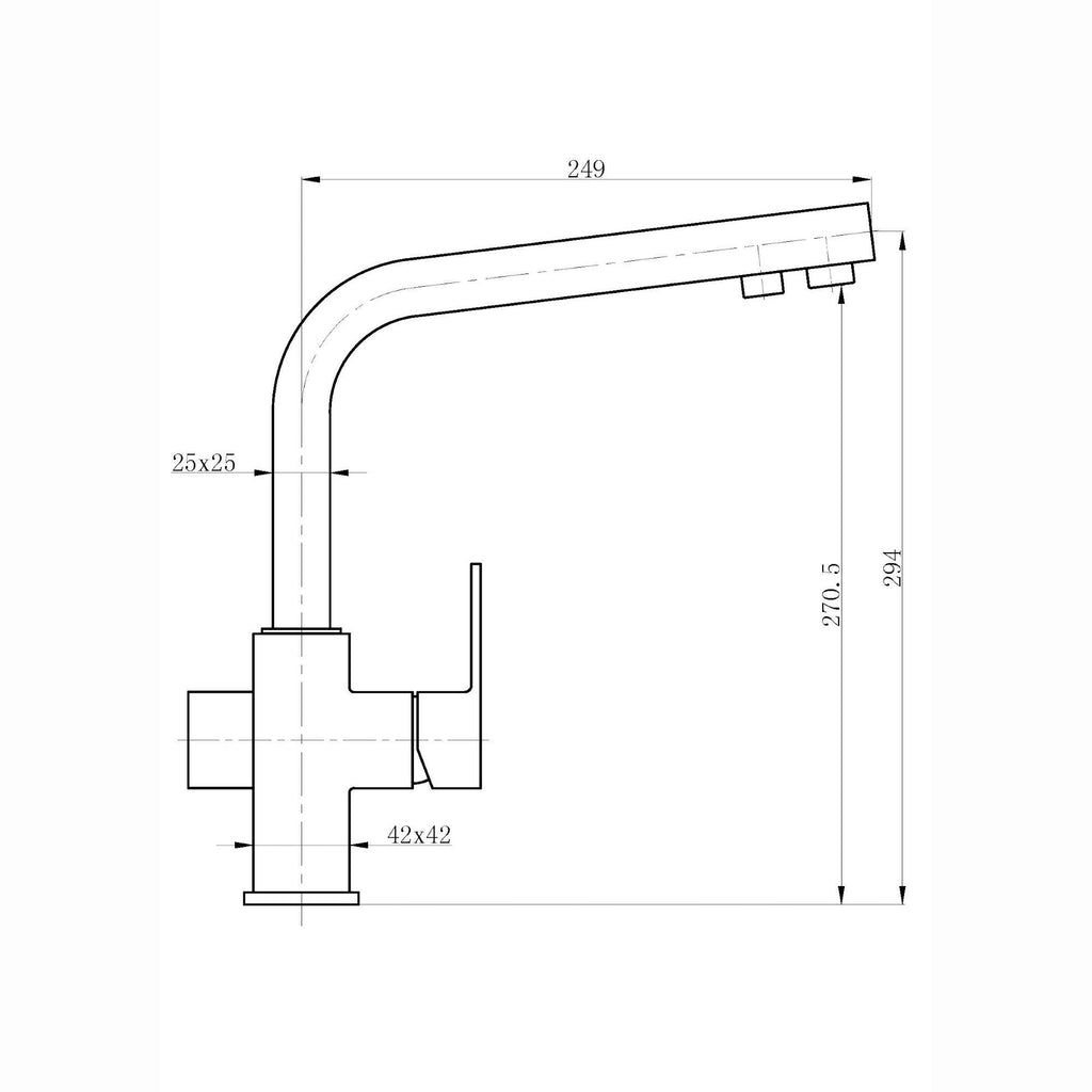 Turin modern square 3 way kitchen sink filter mixer tap - rose gold