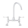 Astbury traditional bridge kitchen mixer  tap with white ceramic levers deck mounted - chrome
