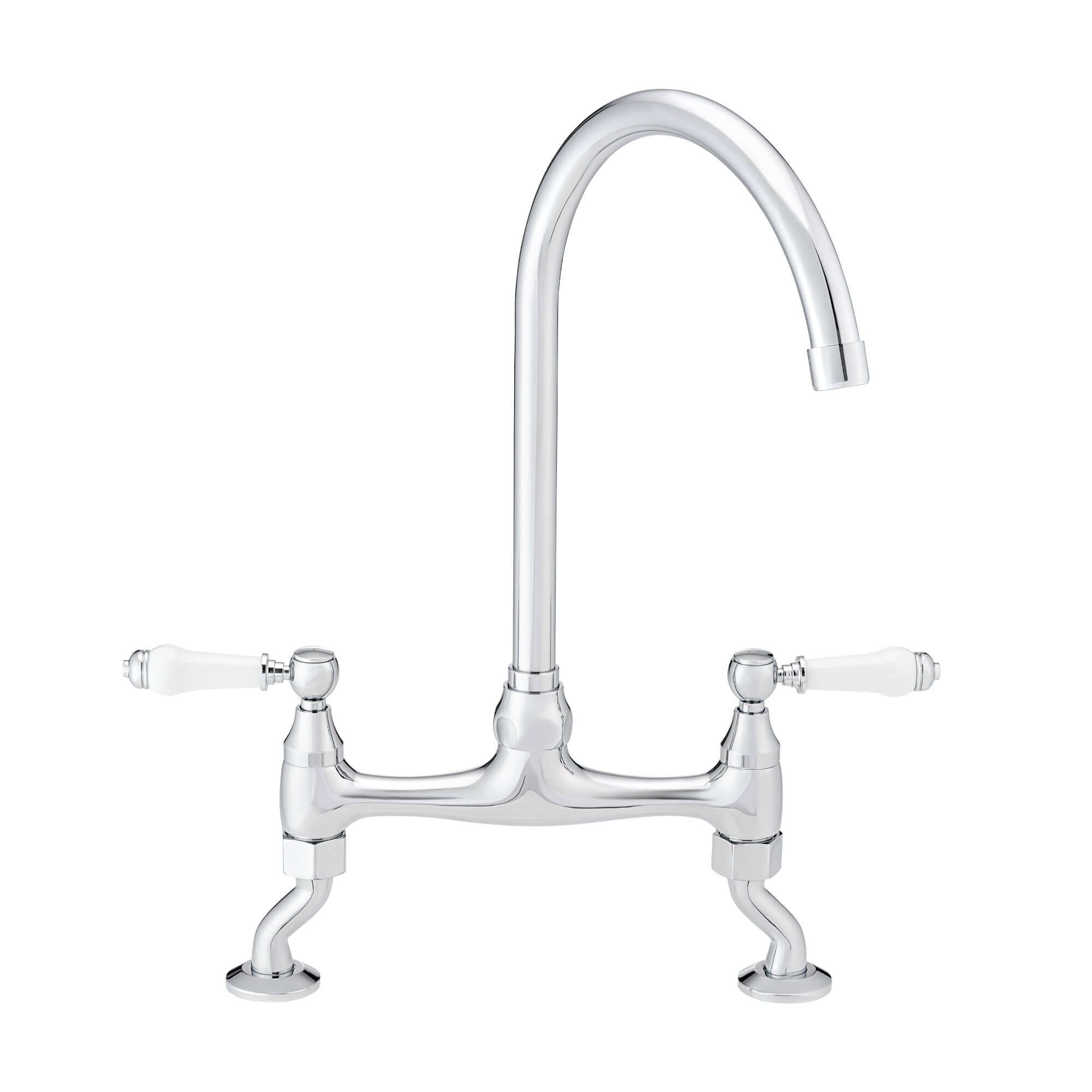 Astbury traditional bridge kitchen mixer  tap with white ceramic levers deck mounted - chrome