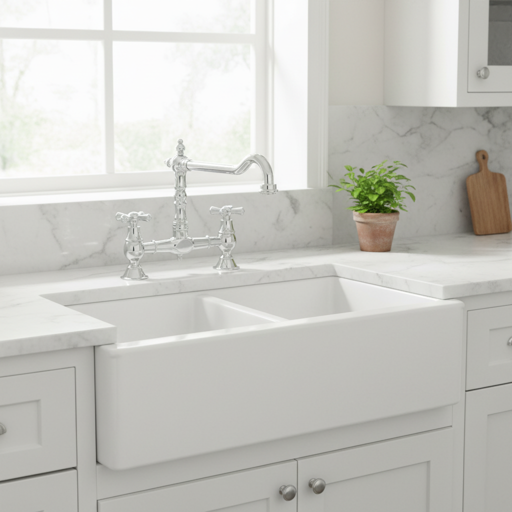 Langley traditional bridge kitchen sink mixer tap colonial crosshead - chrome