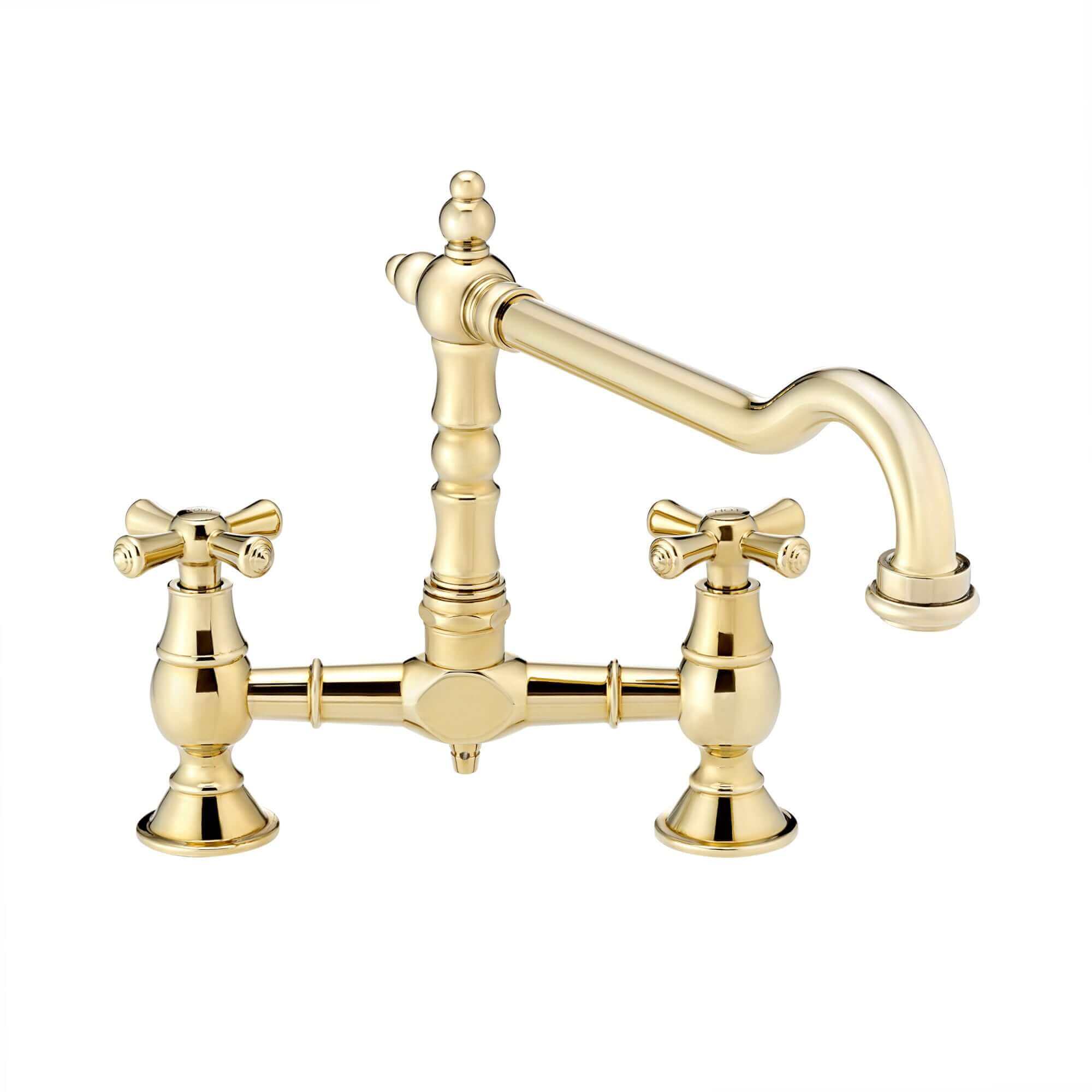 Langley traditional bridge kitchen sink mixer tap colonial crosshead - gold