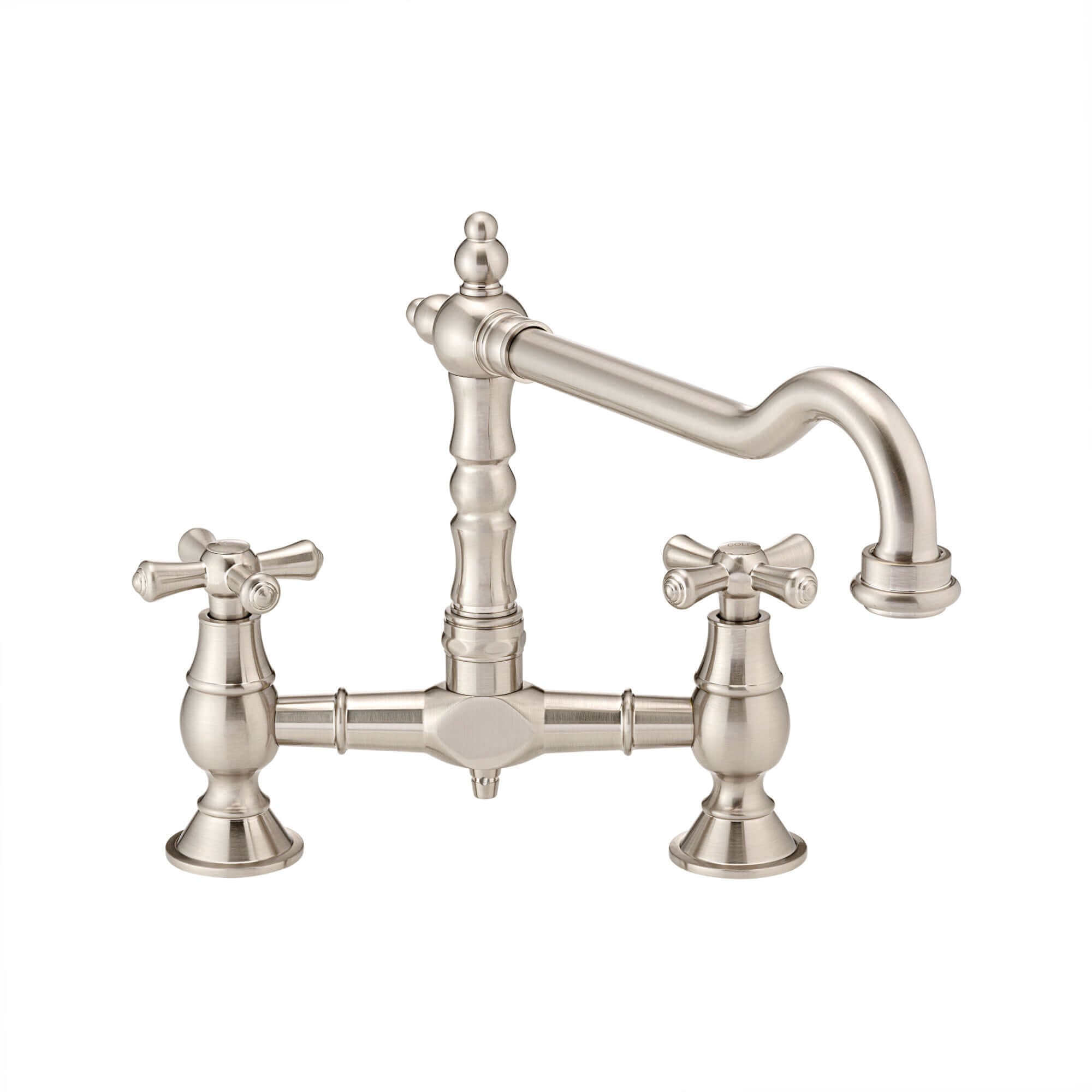 Langley Brushed Nickel Bridge Kitchen Sink Mixer Tap Traditional Colonial Crosshead