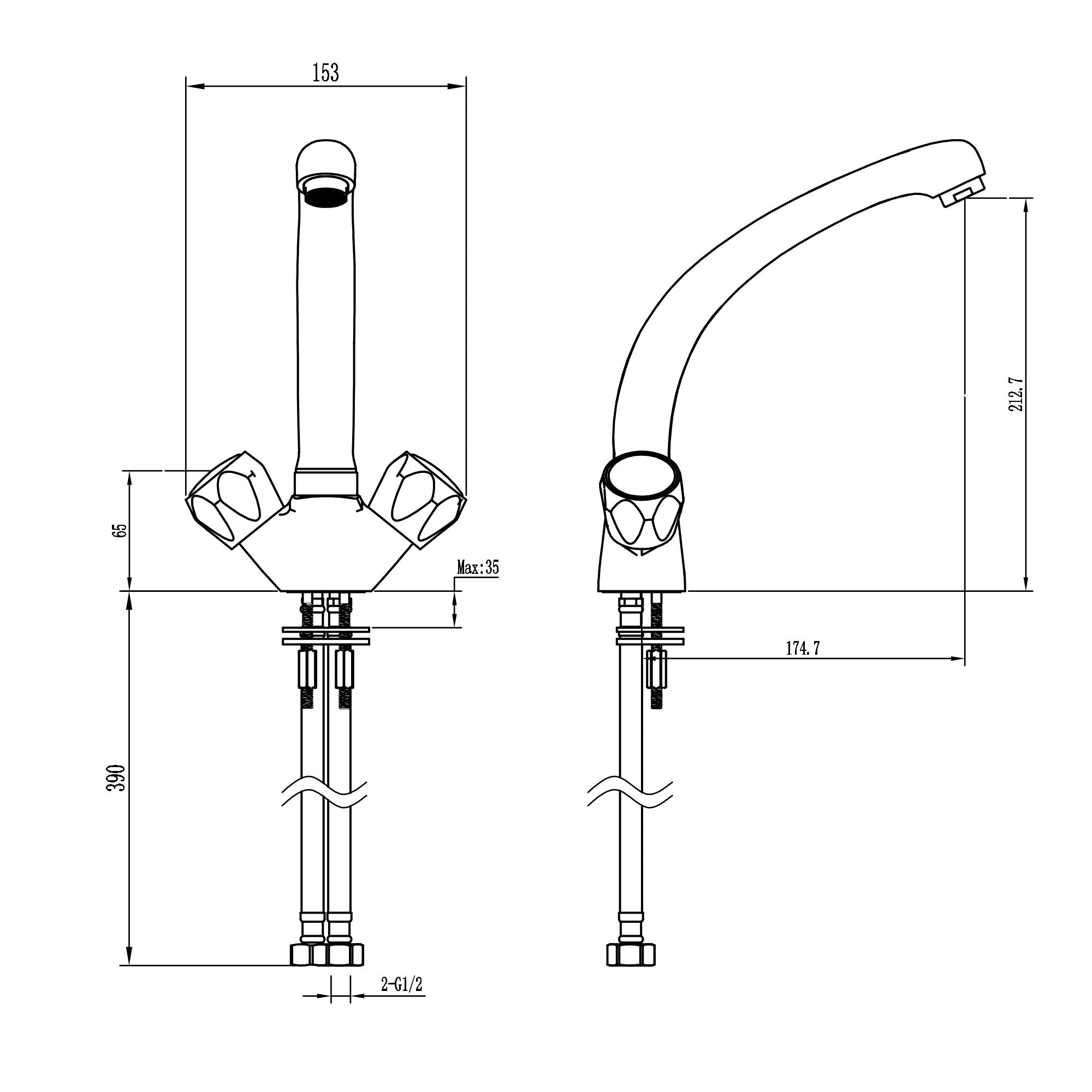 Richmond kitchen sink mixer tap twin round knobs - cream