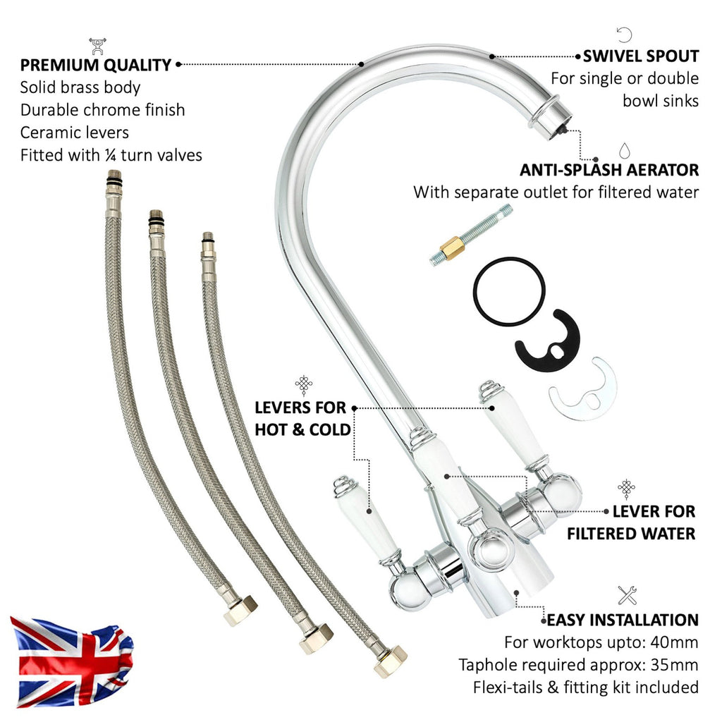 Cotswold traditional filter tap with ceramic levers - chrome