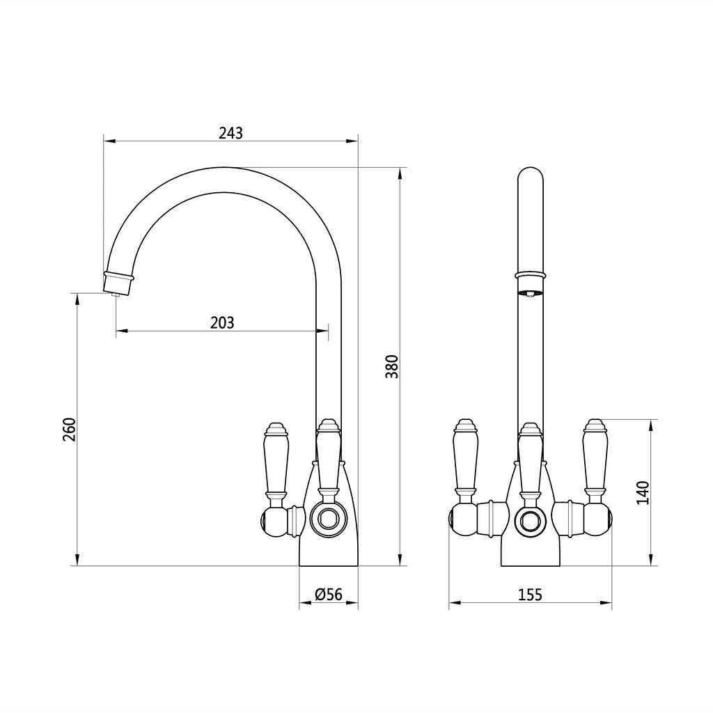 Cotswold traditional filter tap with ceramic levers - antique brass