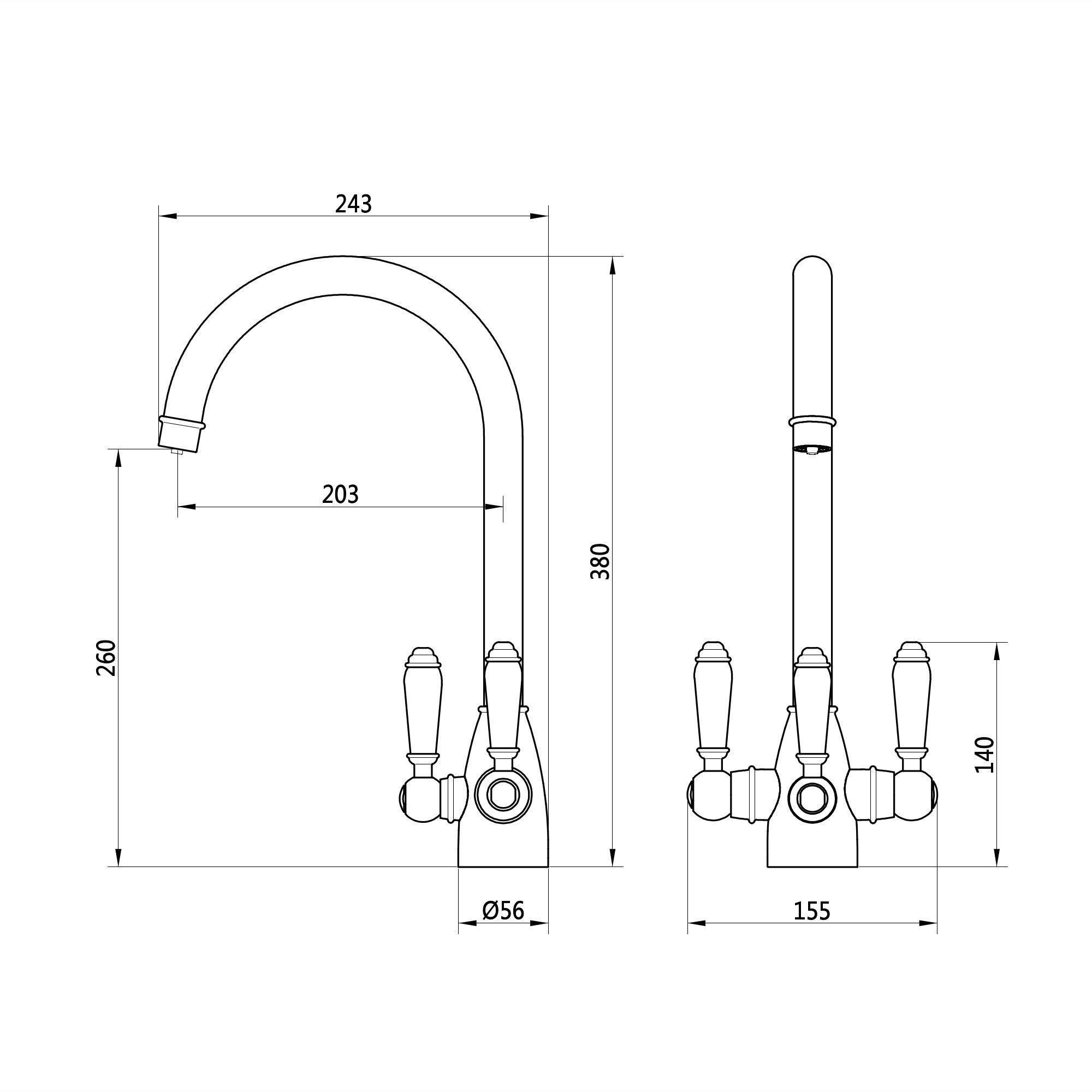 Cotswold traditional filter tap with ceramic levers - gold