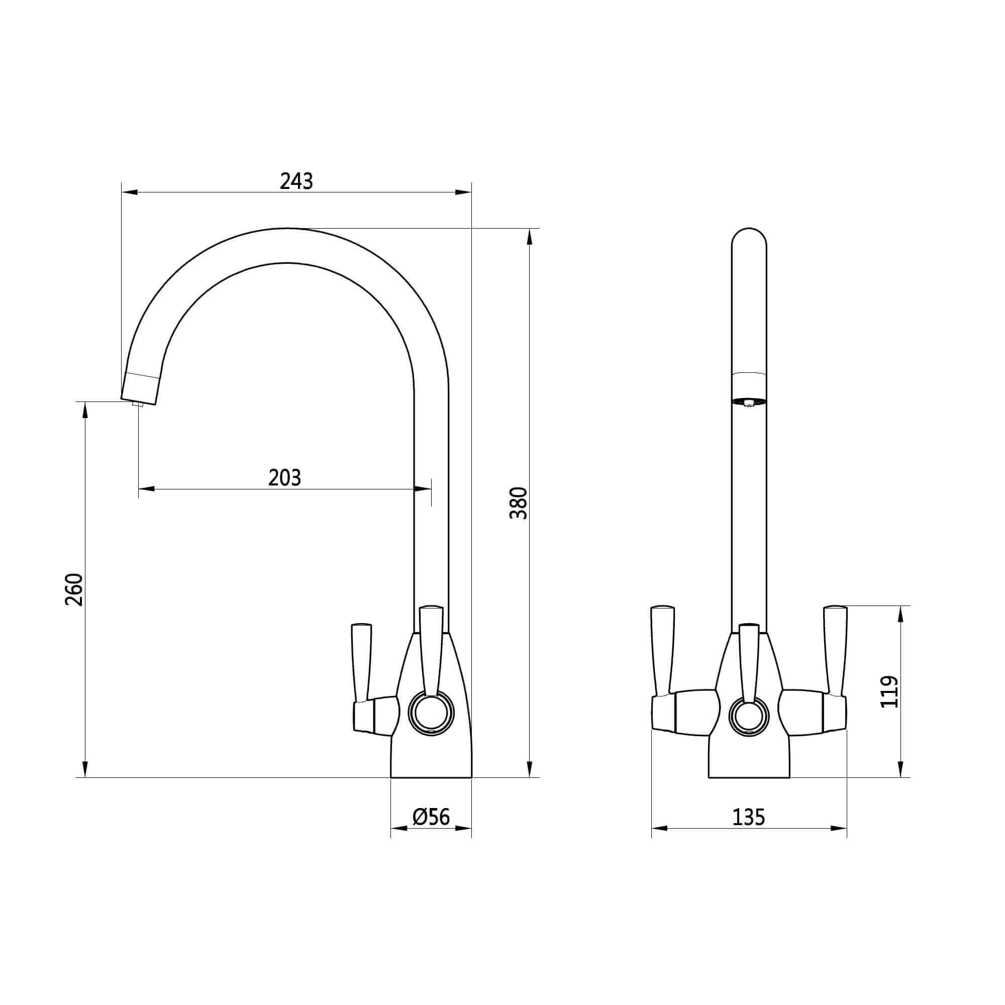 Icon modern filter tap with twin levers - chrome