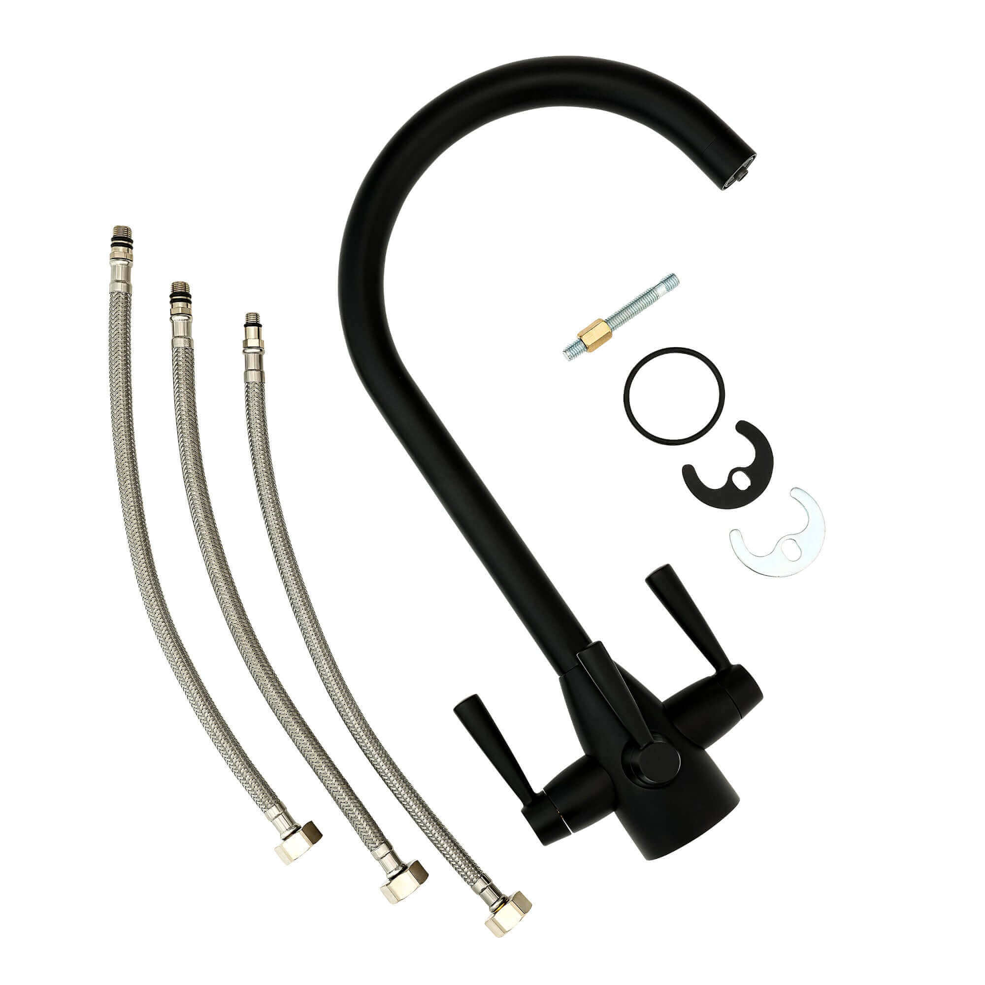 Icon modern filter tap with twin levers - black