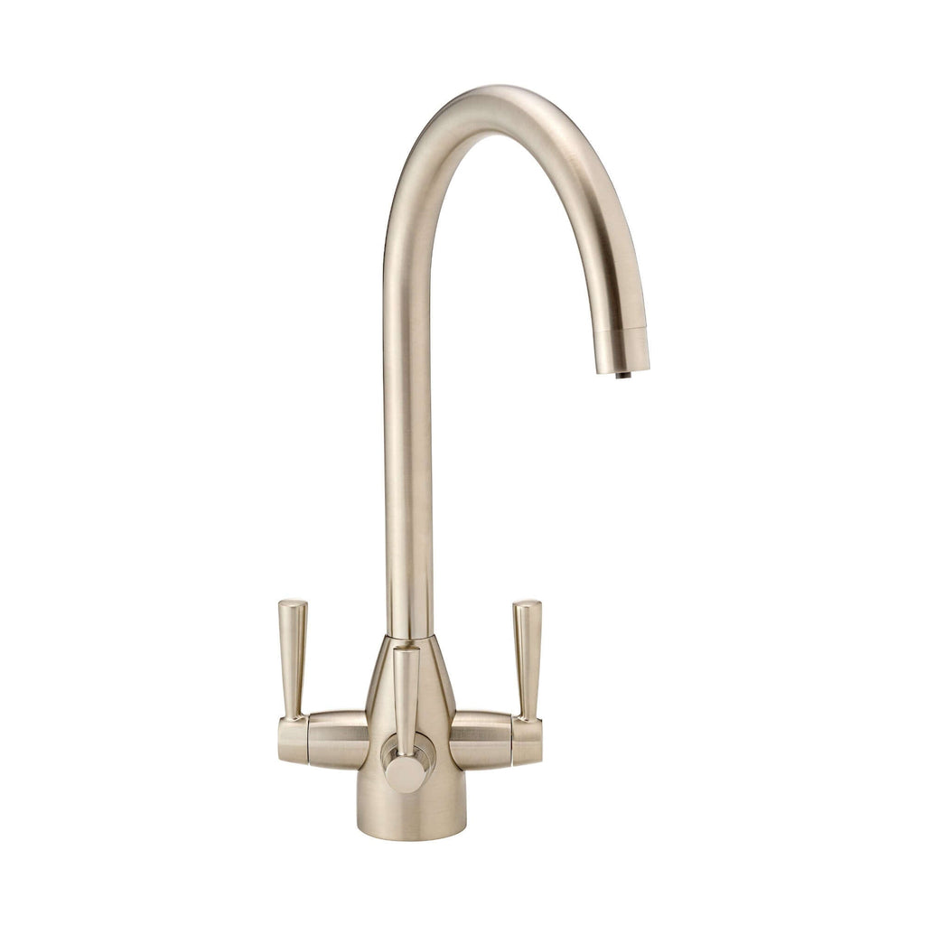 Icon modern filter tap with twin levers - brushed nickel