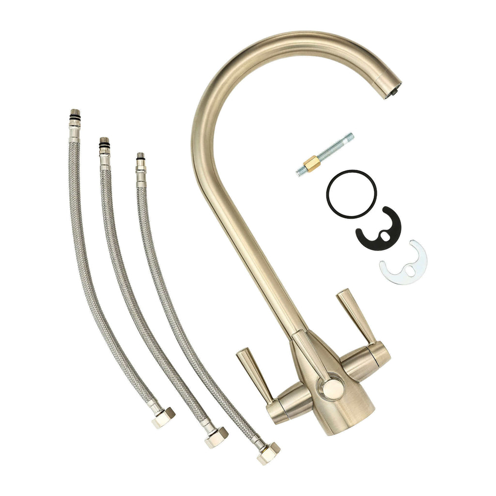 Icon modern filter tap with twin levers - brushed nickel