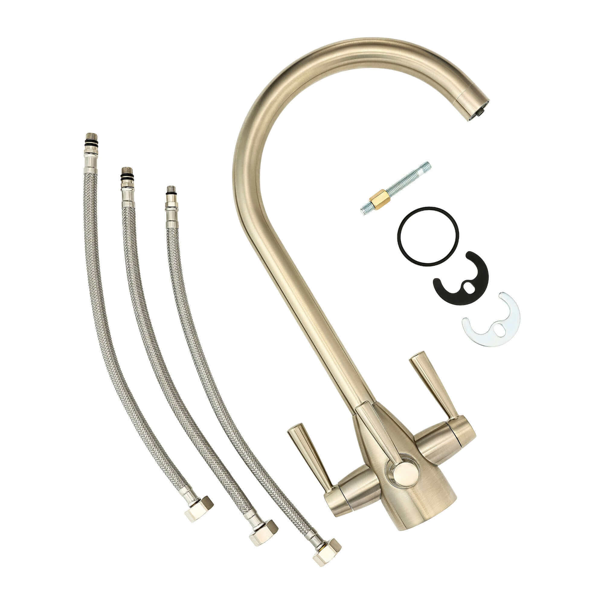 Icon modern filter tap with twin levers - brushed nickel