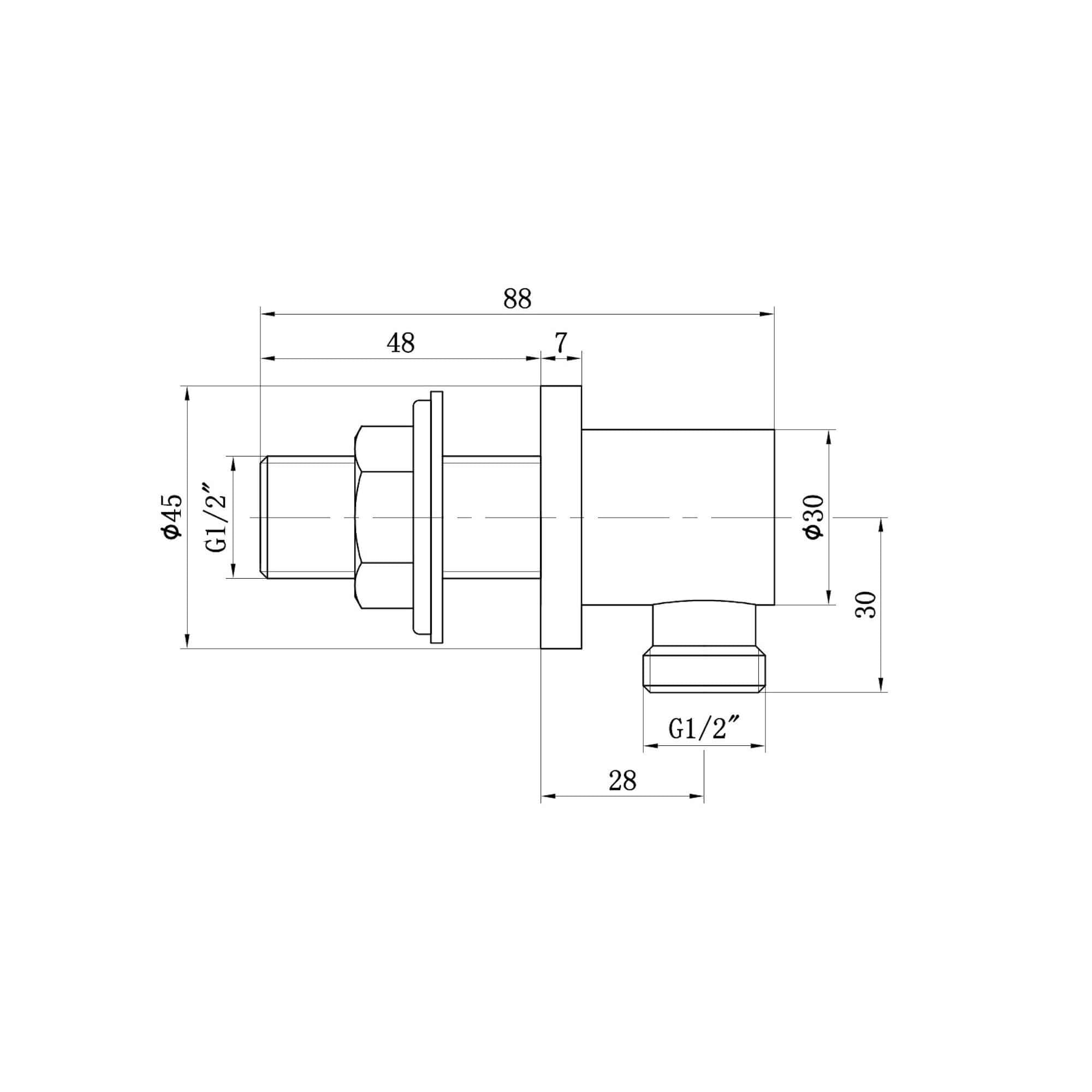 Round shower outlet elbow solid brass - chrome