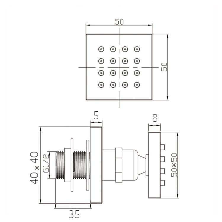 Square shower body jet - chrome
