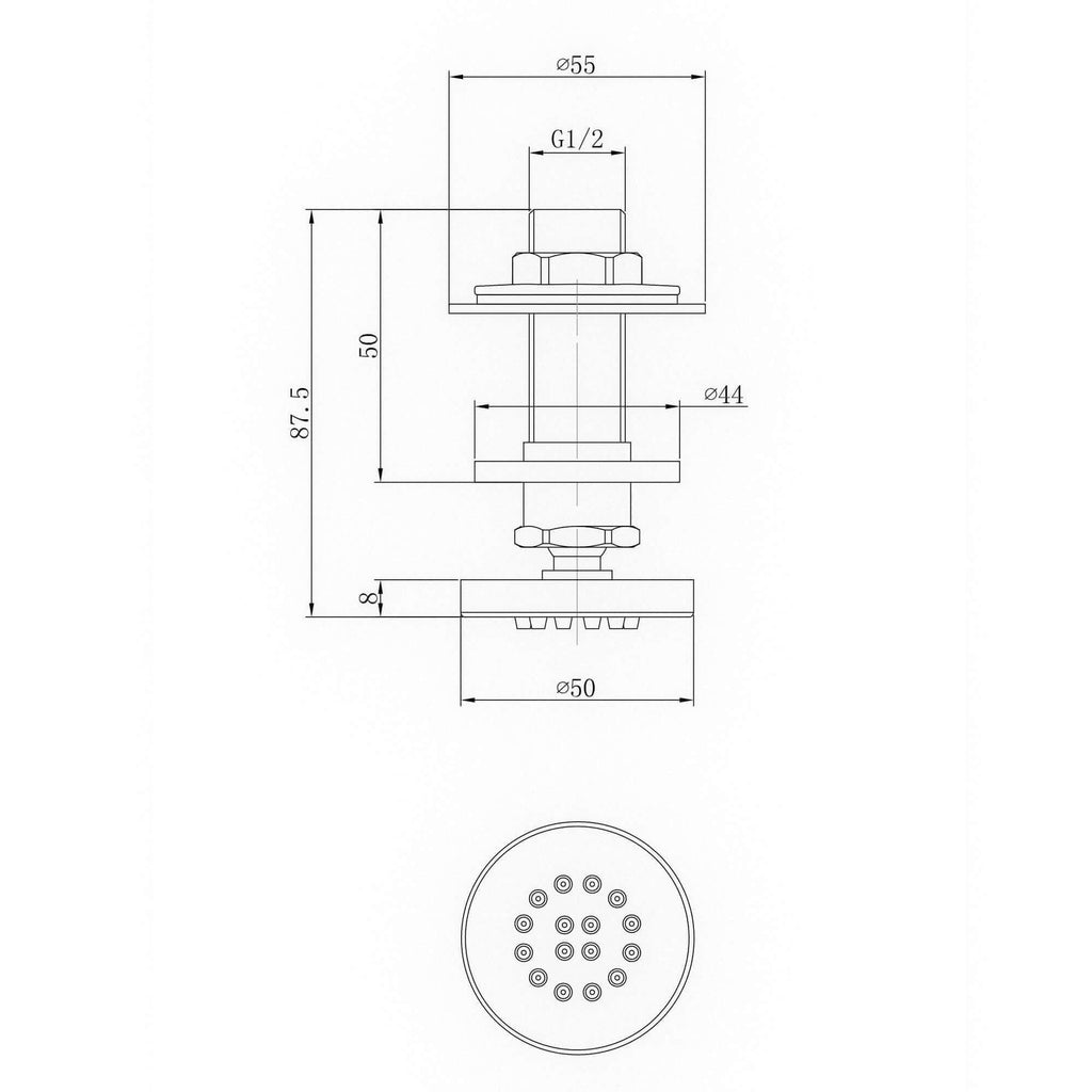 6 x round shower body jets - matt black