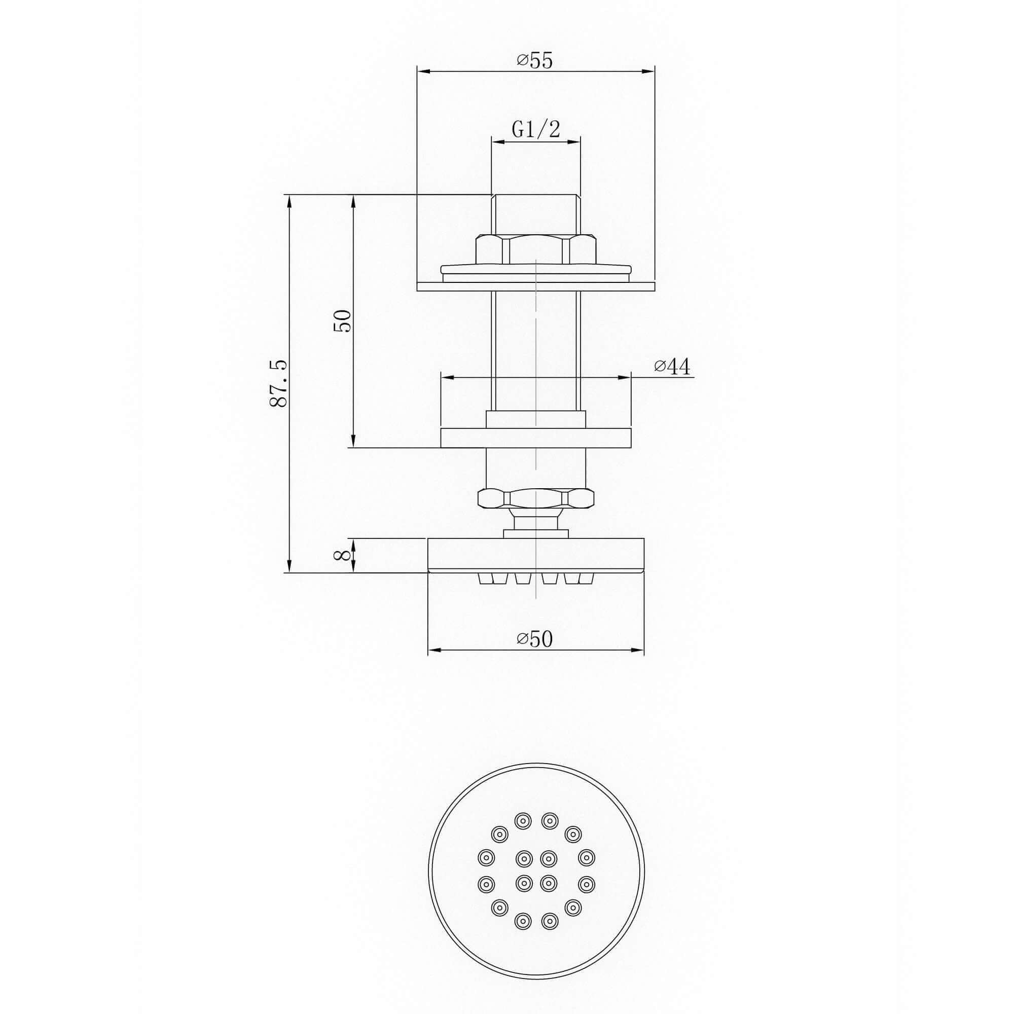 6 x round shower body jets - matt black