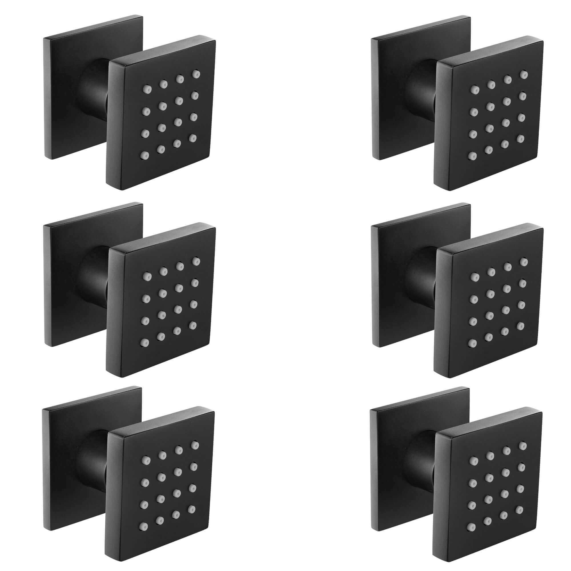6 x square shower body jets - black