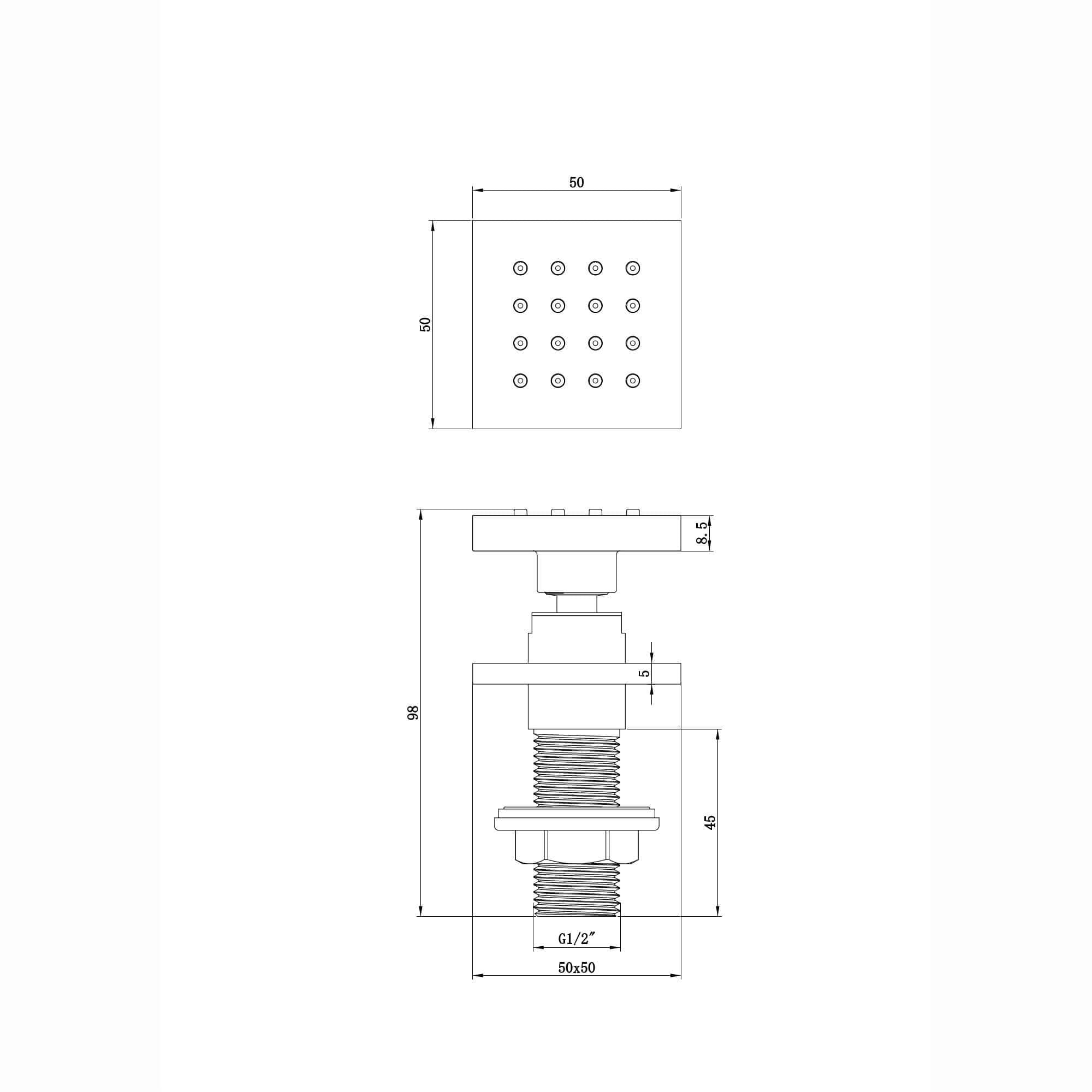 6 x square shower body jets - black