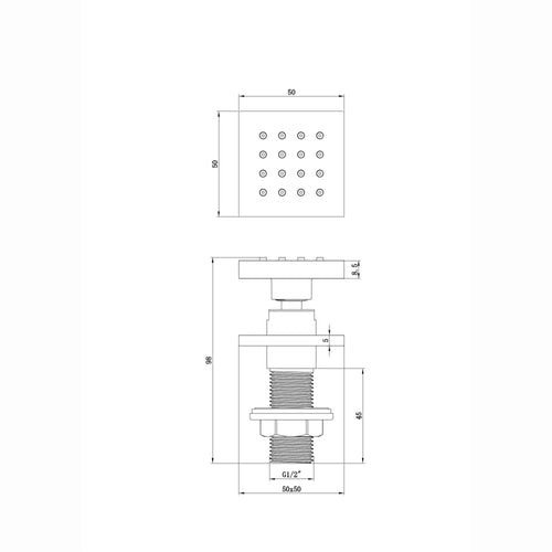 6 x square shower body jets - black
