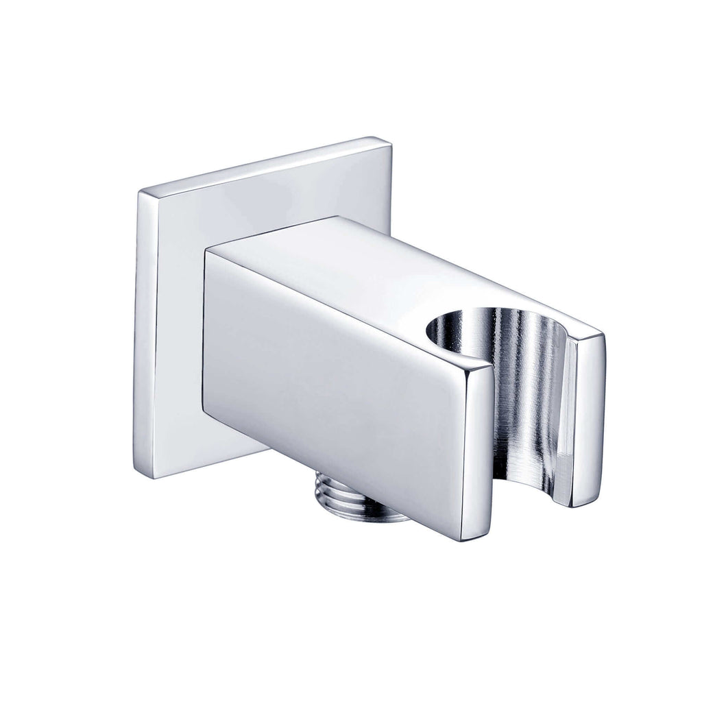 Square shower outlet elbow with holder for handheld shower head - chrome