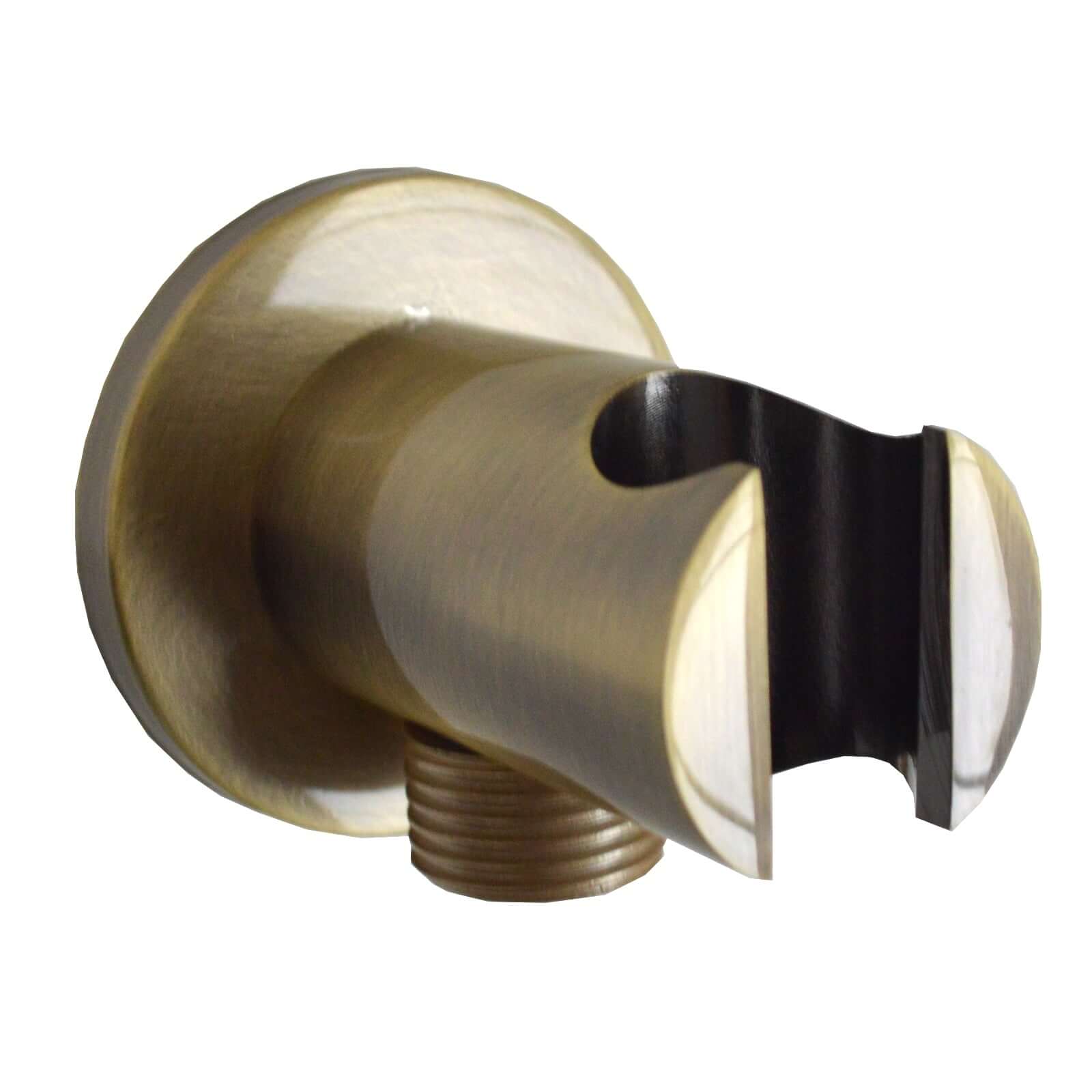 Round shower outlet elbow with holder for handheld shower head - antique brass