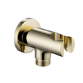 Round shower outlet elbow with holder for handheld shower head - gold