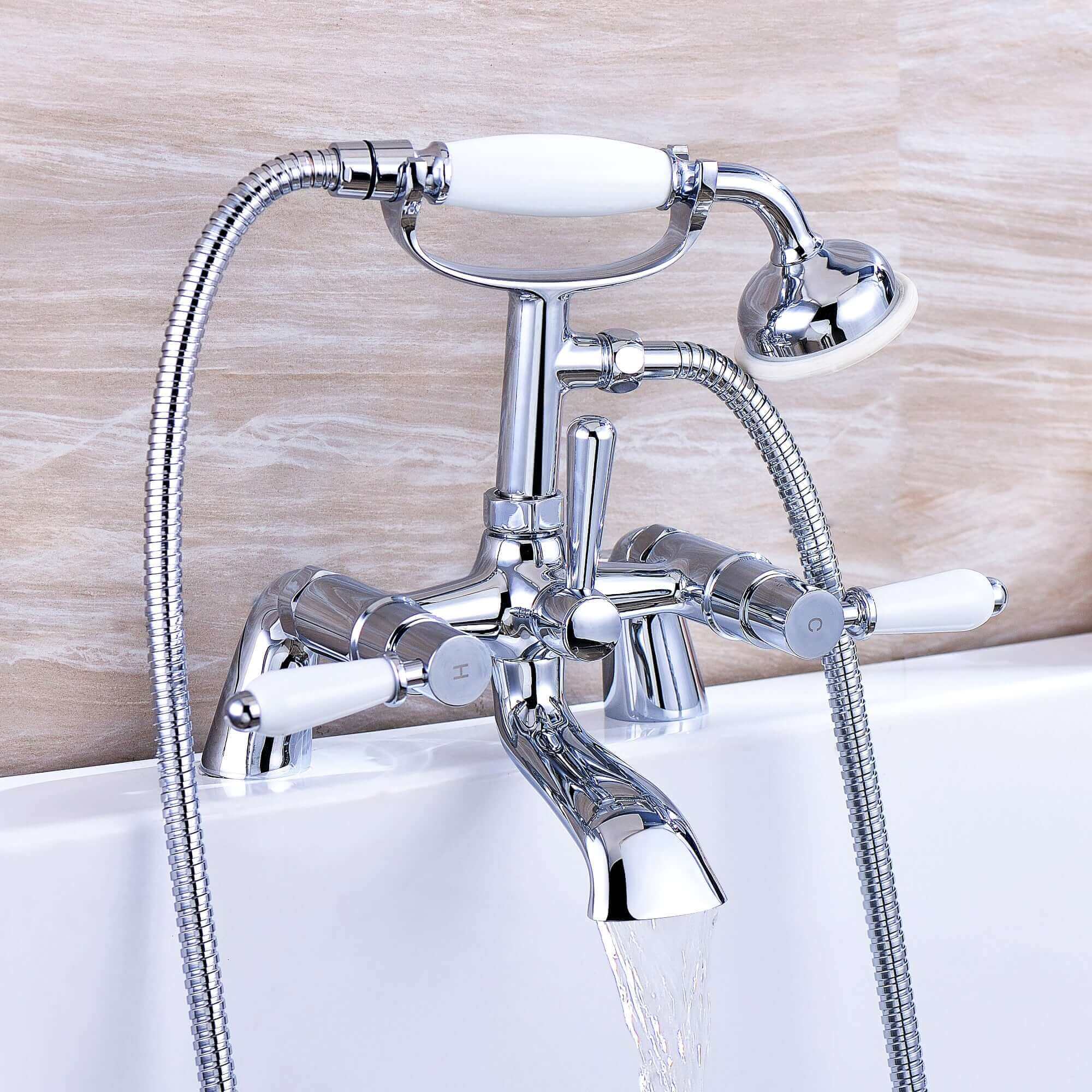 Pair of standard bath tap legs for deck mounting - chrome