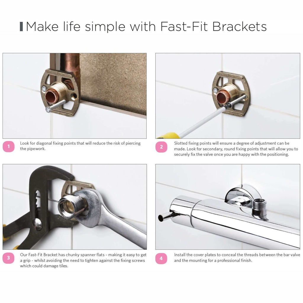 Round easy fix kit bracket for bar shower valves - antique brass