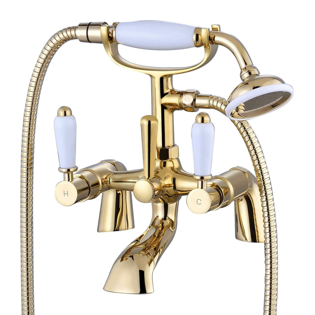 Pair of standard bath tap legs for deck mounting - gold