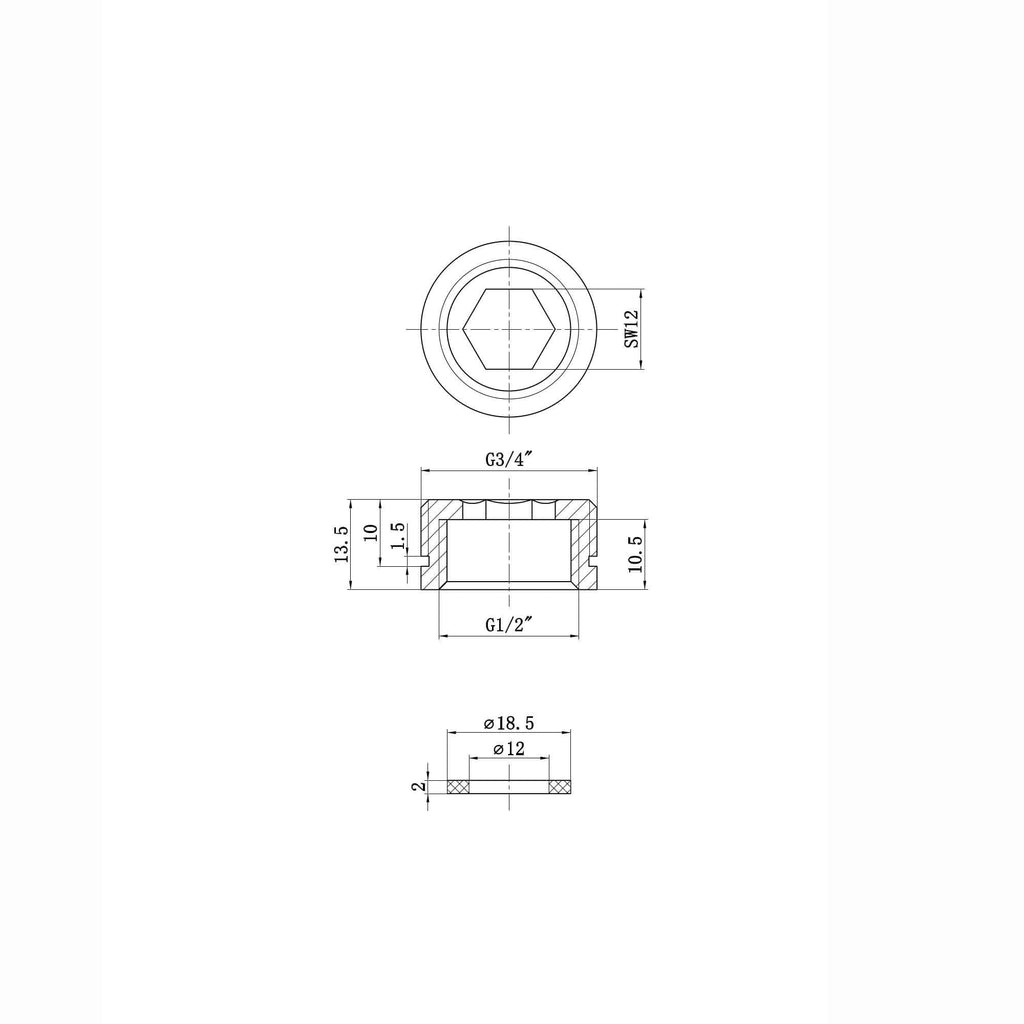 Shower adaptor 1/2" female to 3/4" male - black