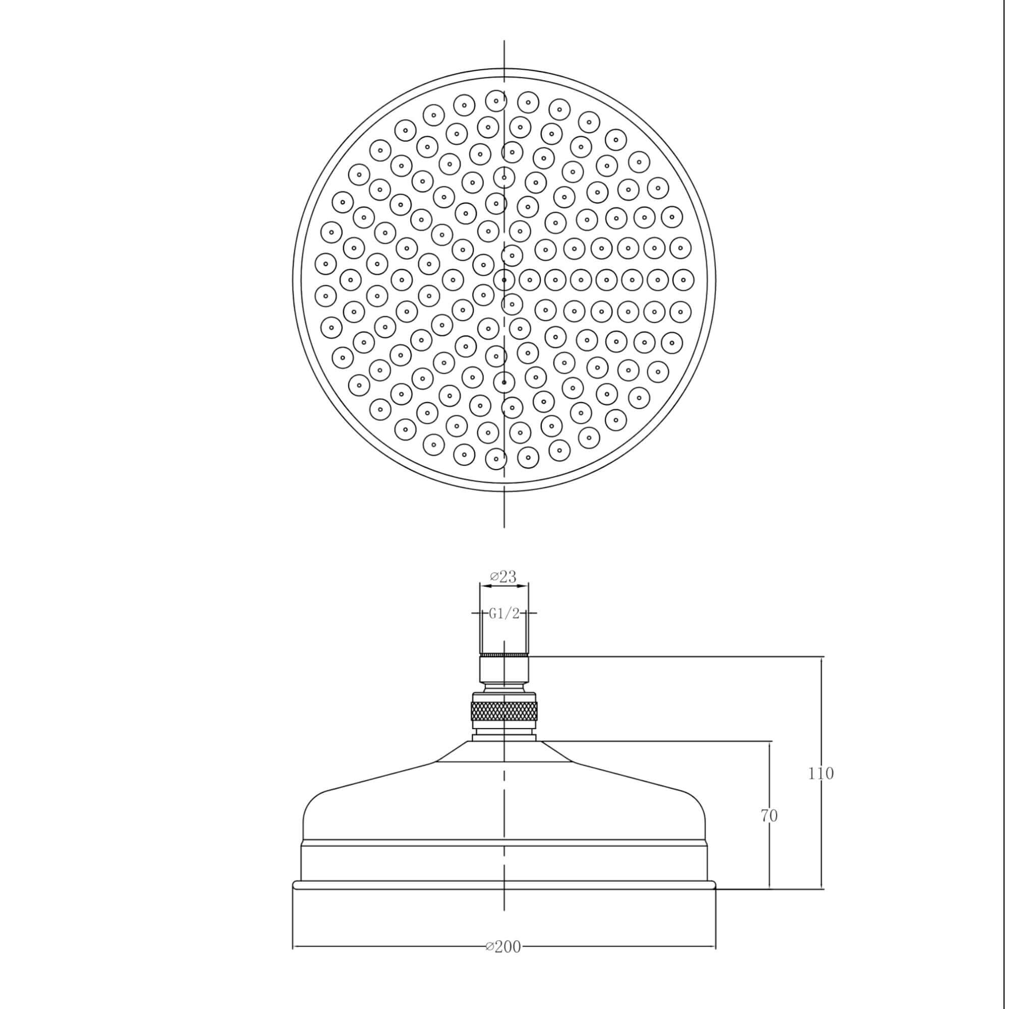Traditional shower head apron rose brass 200mm - antique brass