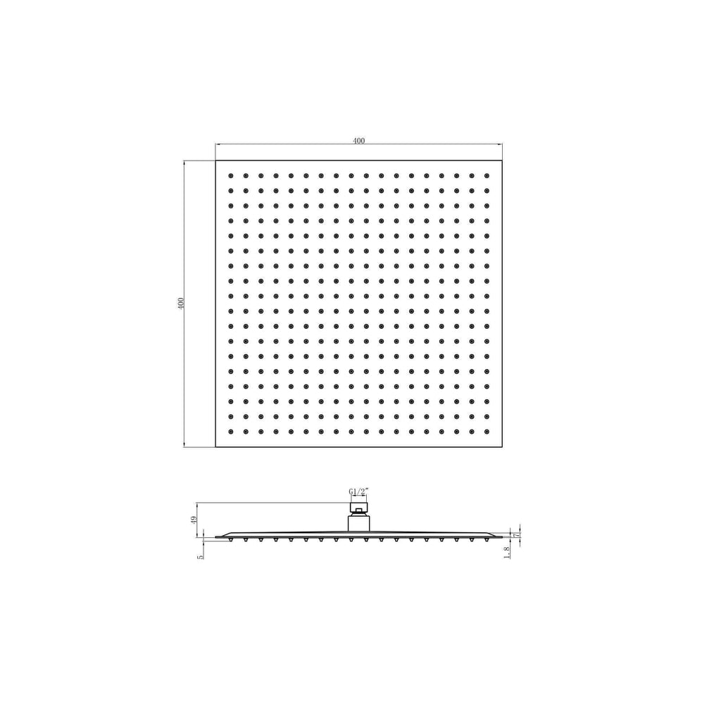 Square ultra slim shower head stainless steel 400mm - chrome