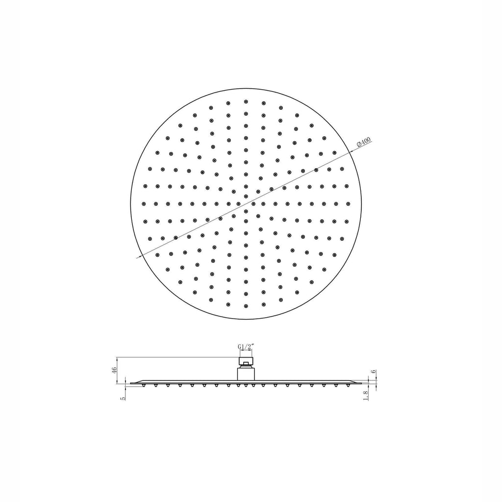 Round ultra slim shower head stainless steel 400mm - chrome