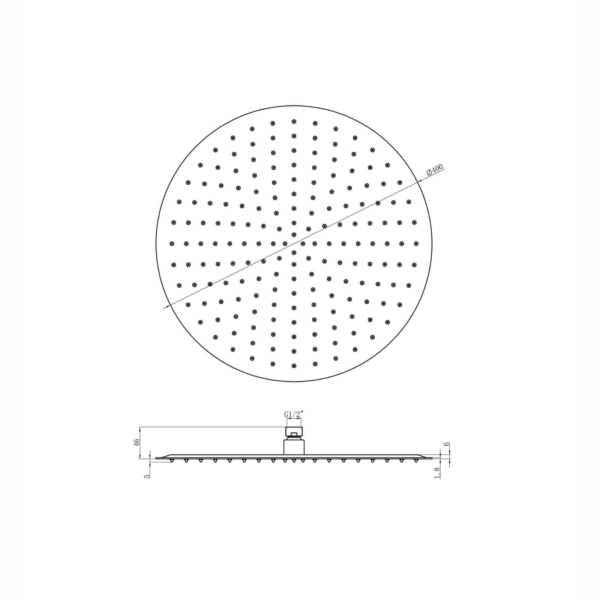 Round ultra slim shower head stainless steel 400mm - matt black