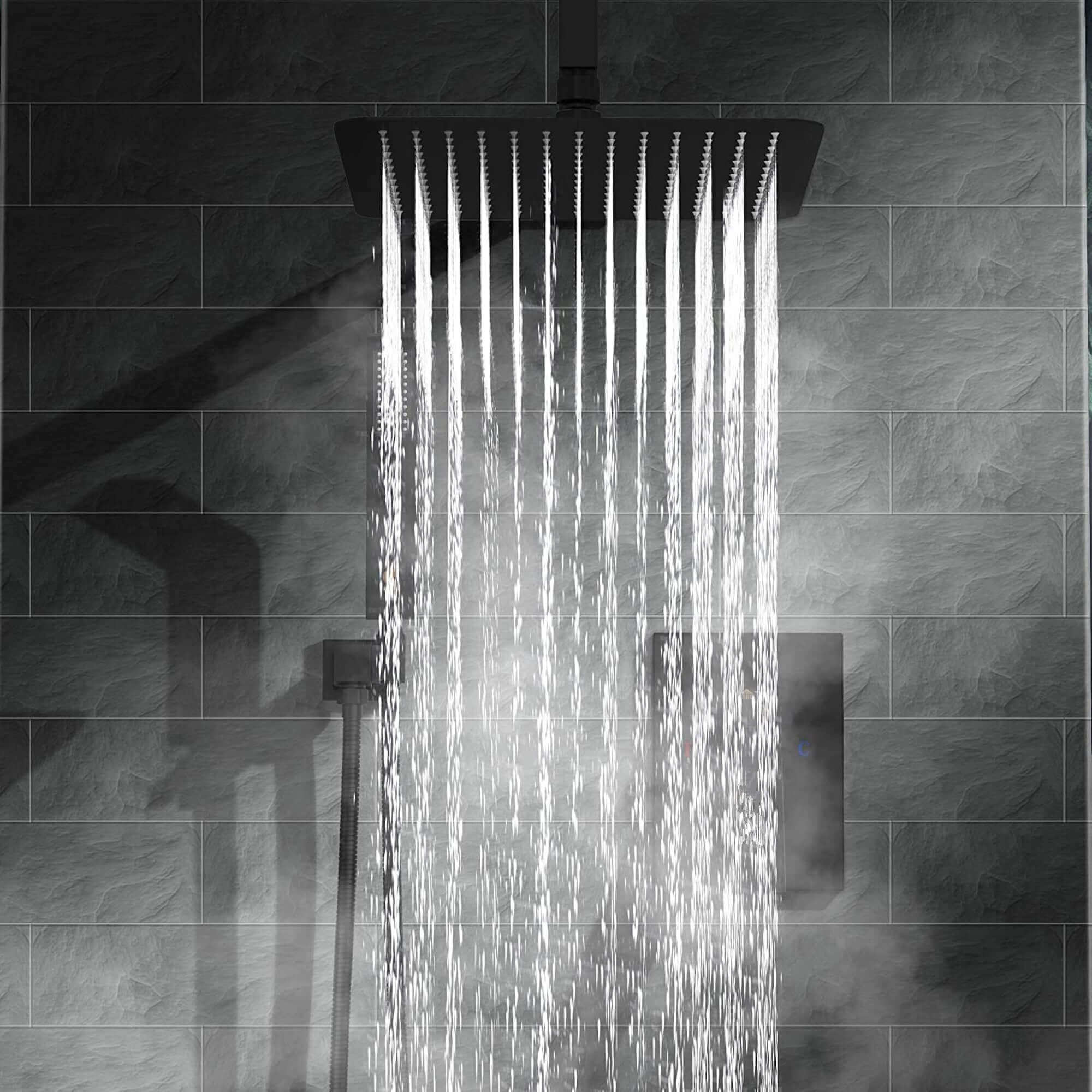 Square ultra slim shower head stainless steel 200mm - matt black